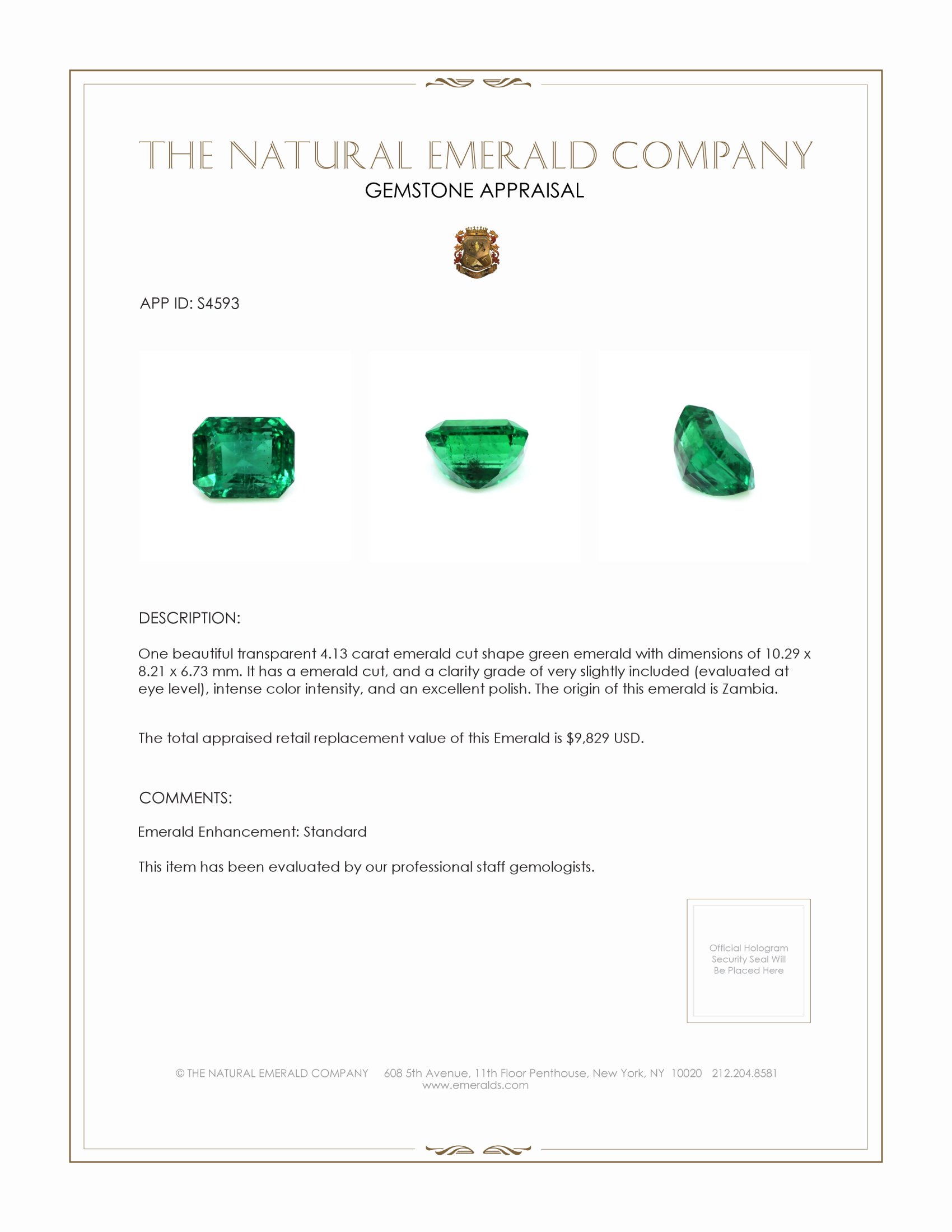 4.13 Ct. Emerald from Zambia