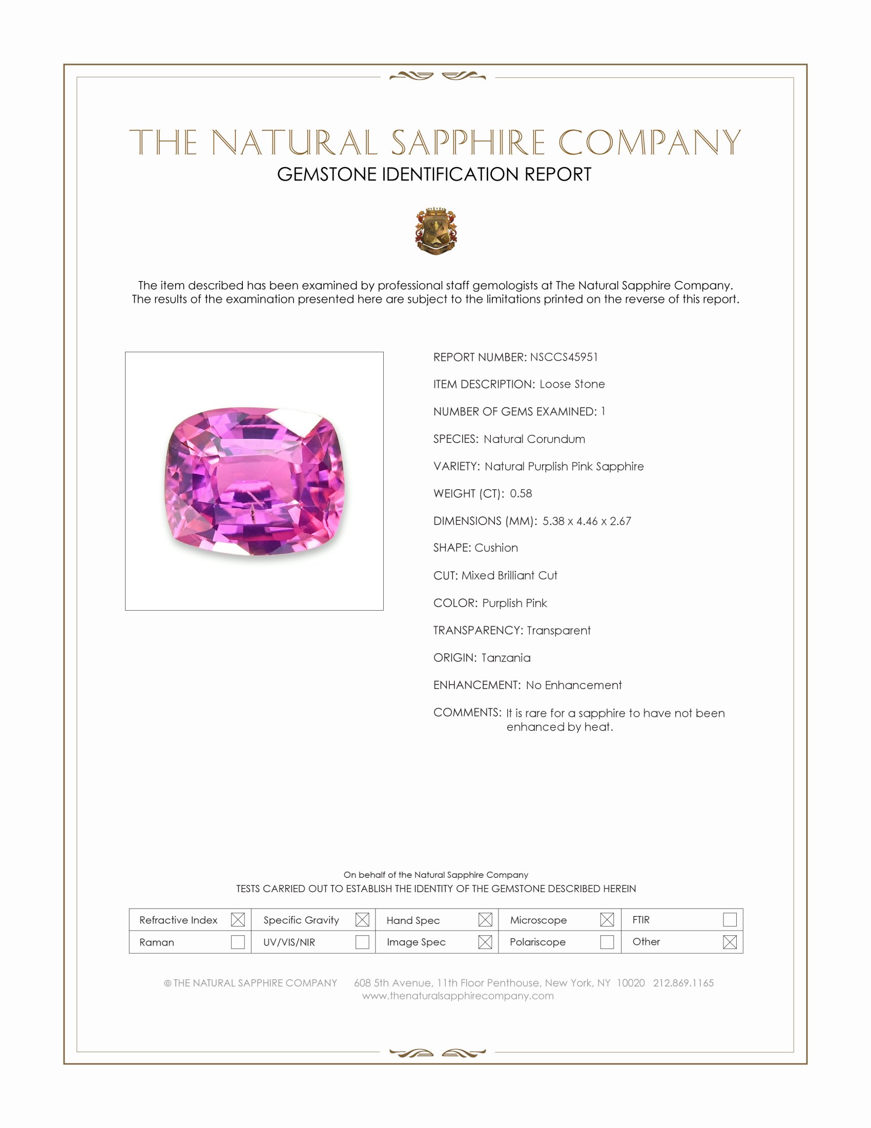 0.58 Ct. Purplish Pink Sapphire from Tanzania