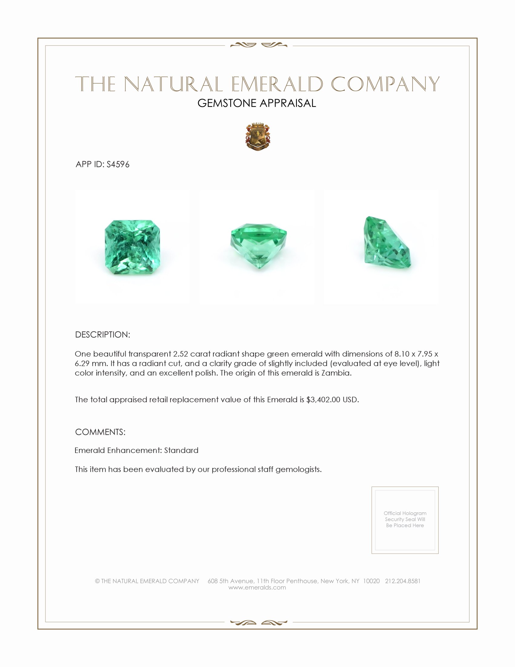 2.52 Ct. Emerald from Zambia