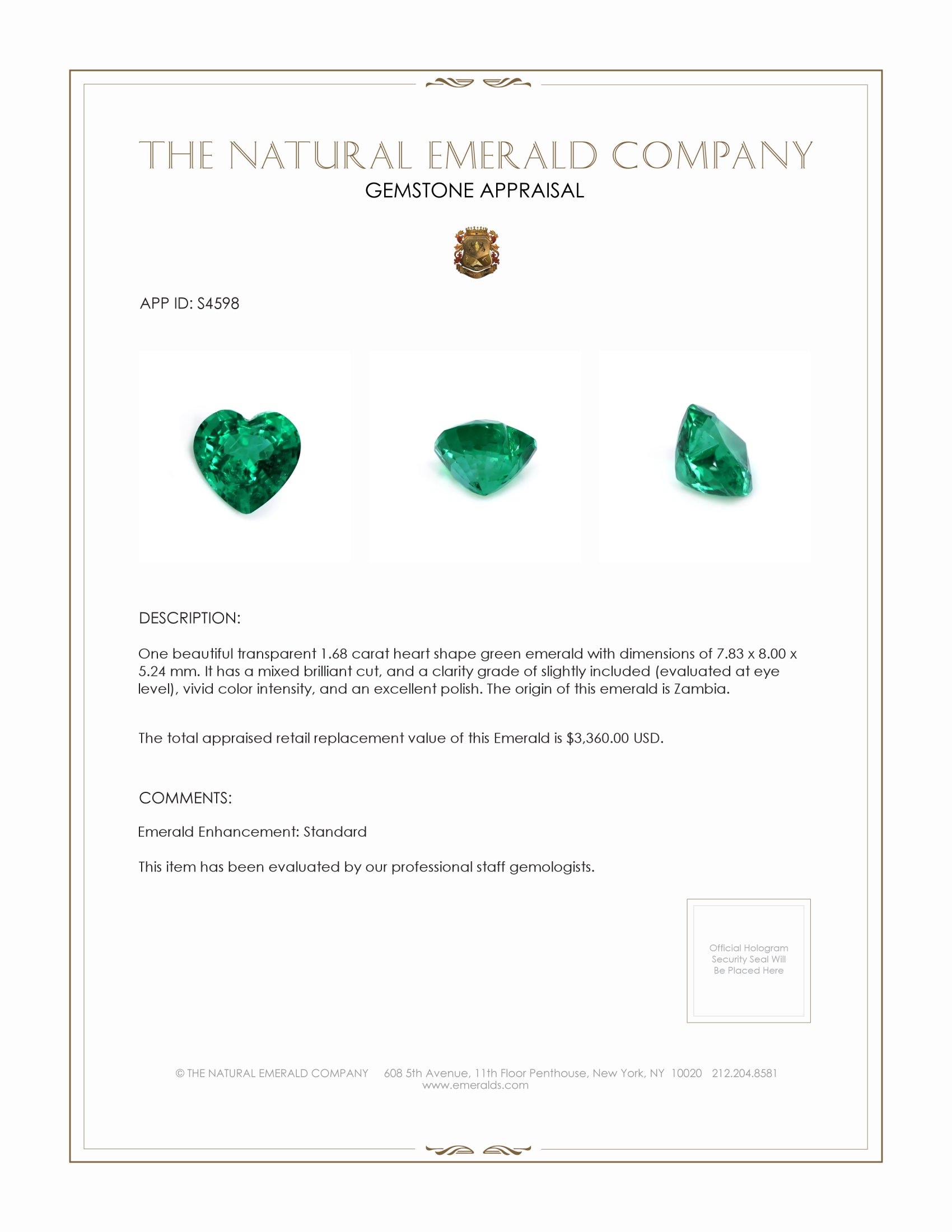 1.68 Ct. Emerald from Zambia