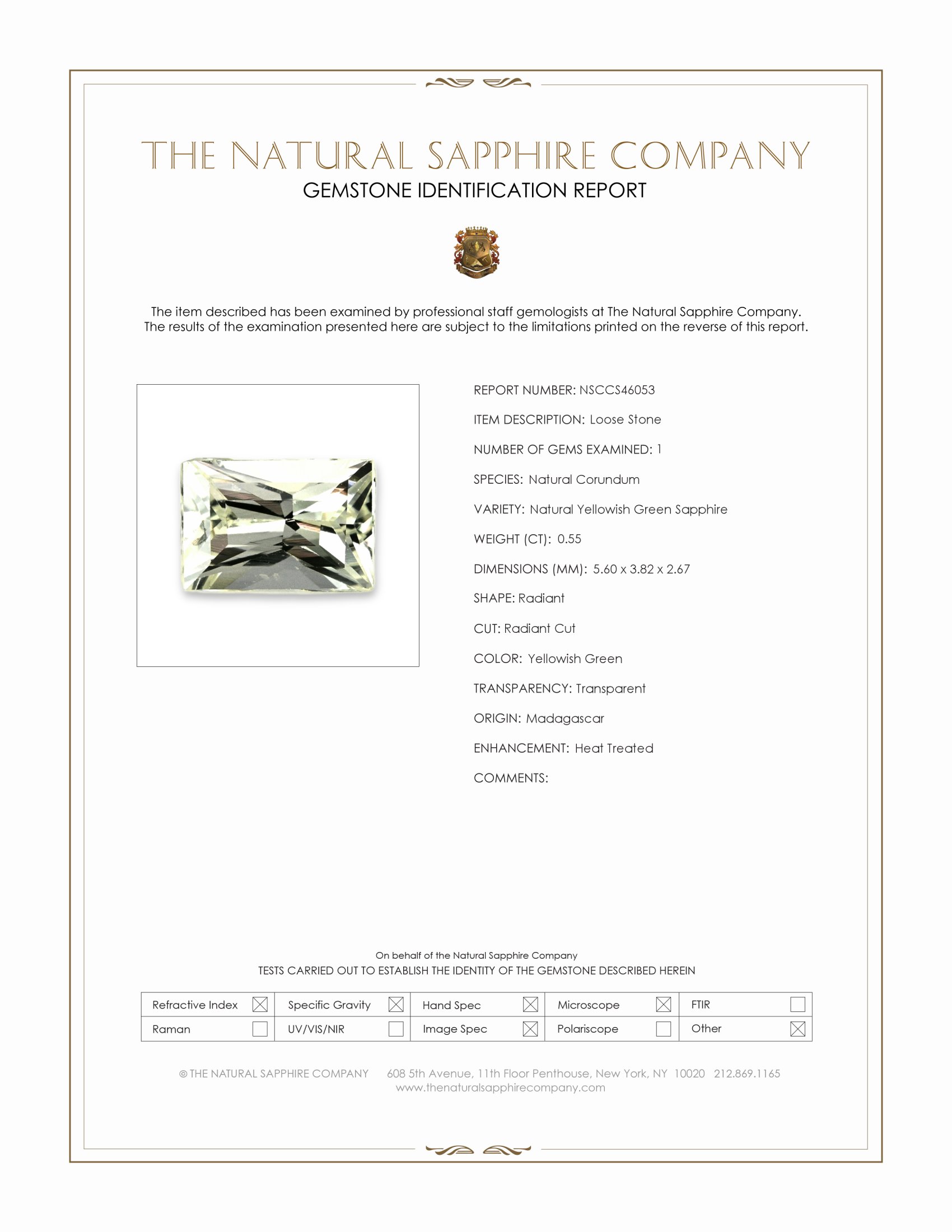 0.55 Ct. Yellowish Green Sapphire from Madagascar