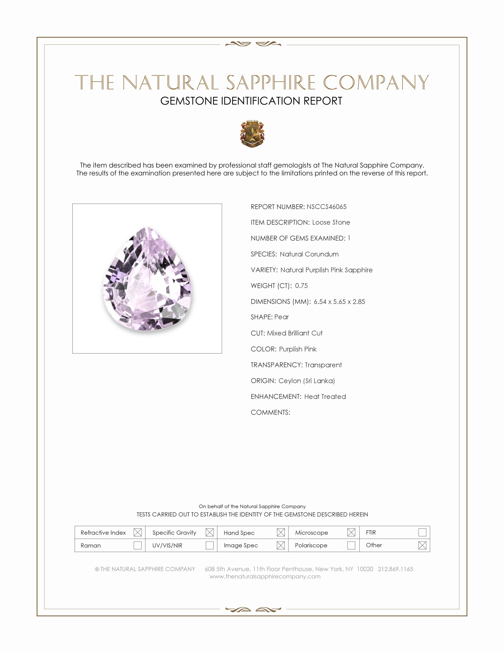 0.75 Ct. Purplish Pink Sapphire from Ceylon (Sri Lanka)