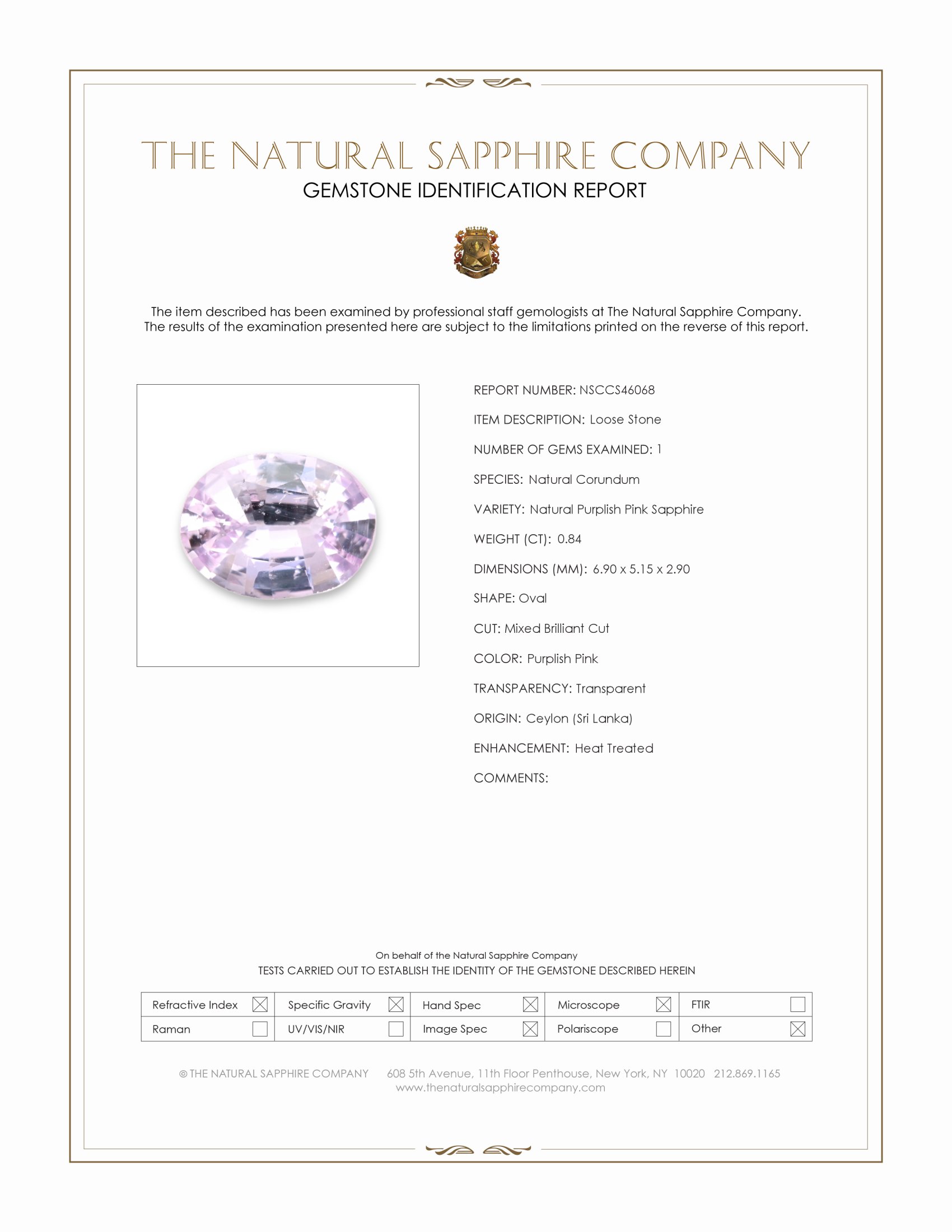 0.84 Ct. Purplish Pink Sapphire from Ceylon (Sri Lanka)