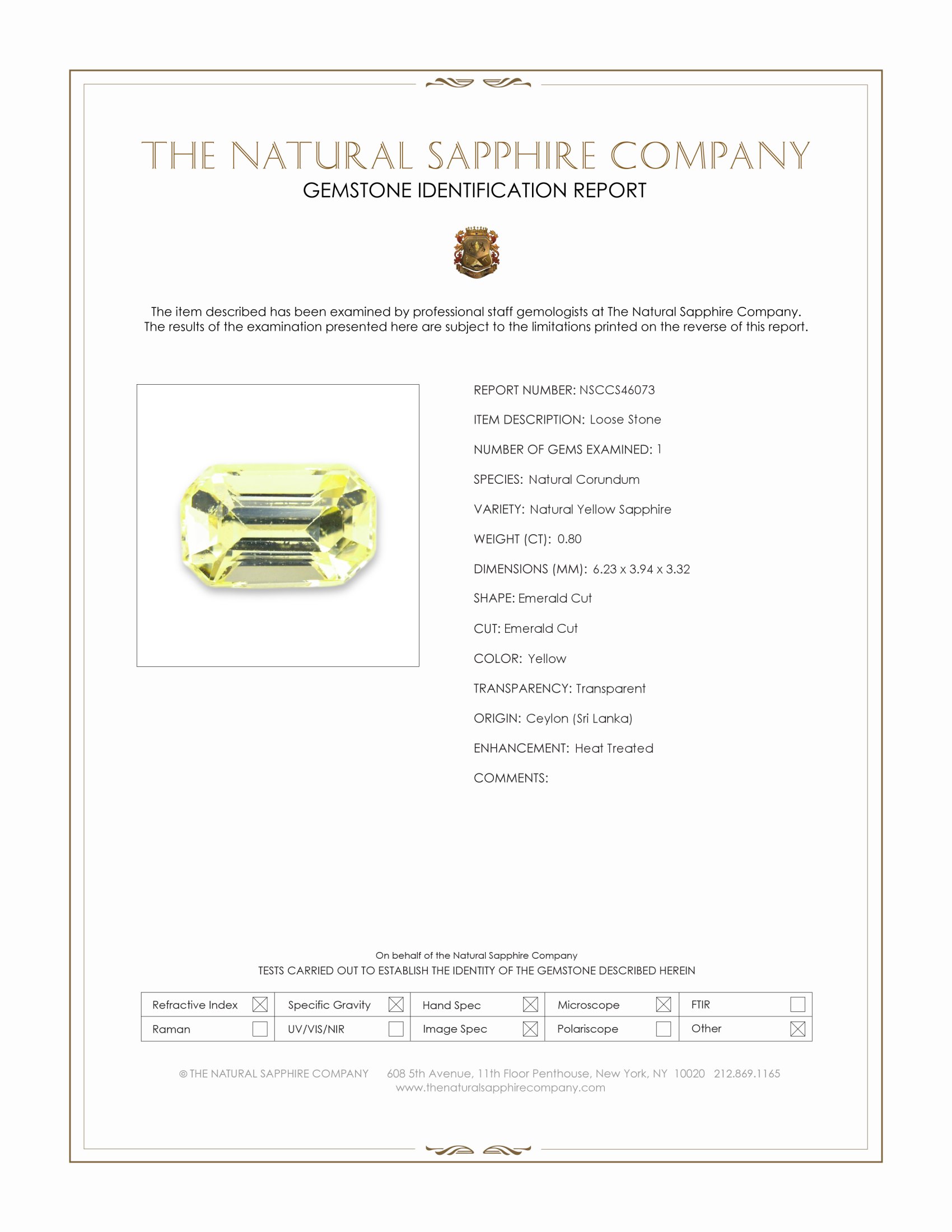 0.80 Ct. Yellow Sapphire from Ceylon (Sri Lanka)