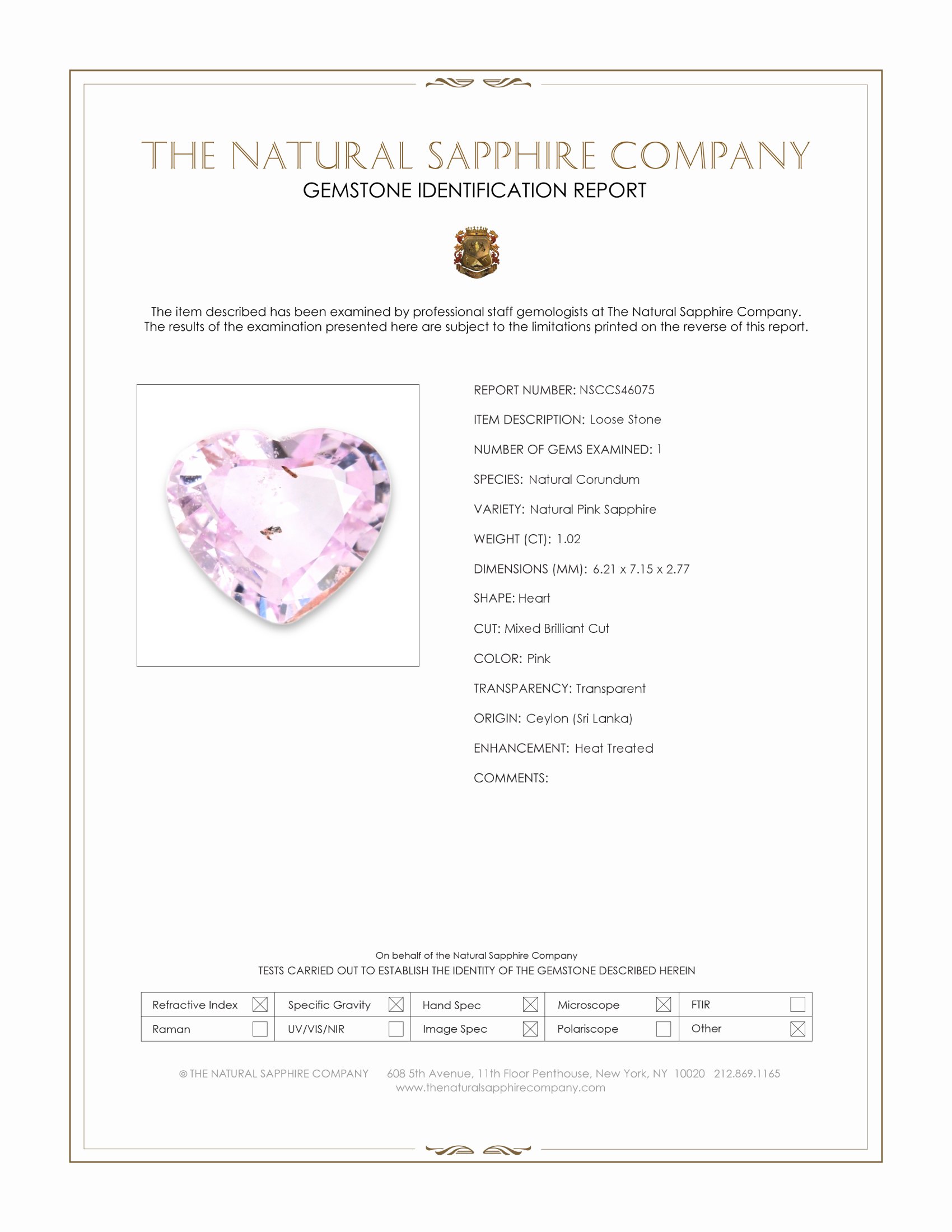 1.02 Ct. Pink Sapphire from Ceylon (Sri Lanka)