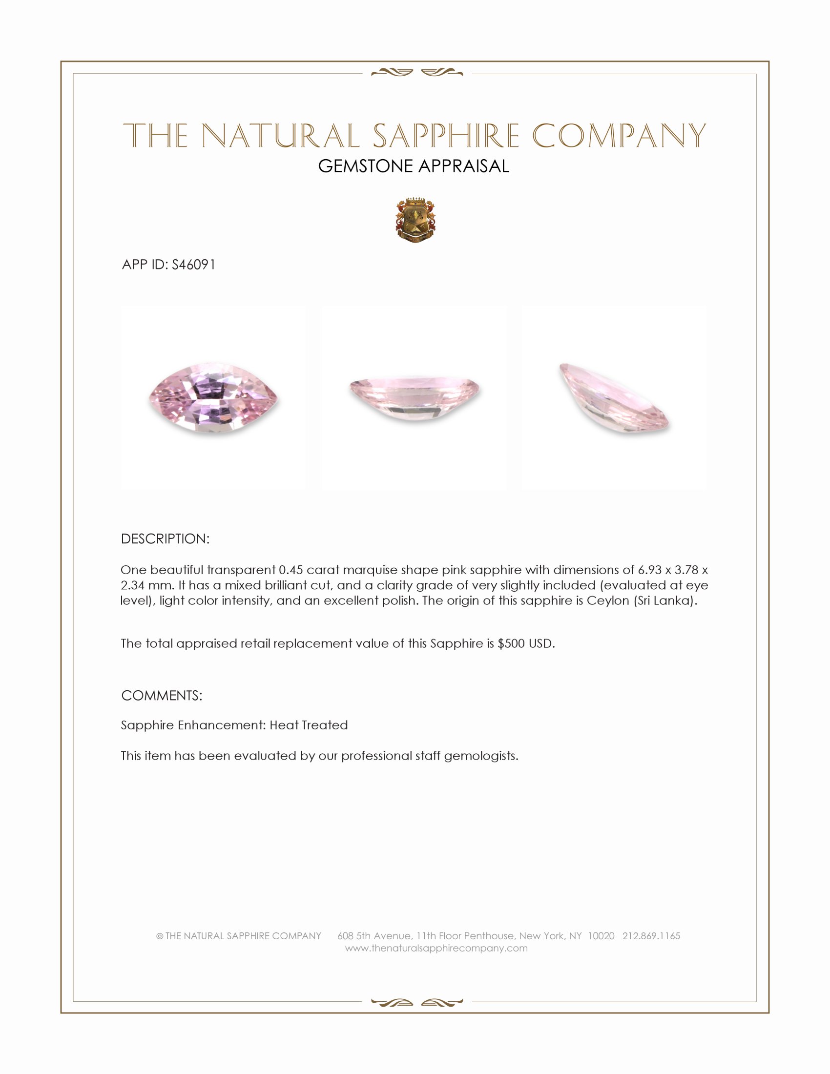 0.45 Ct. Pink Sapphire from Ceylon (Sri Lanka)