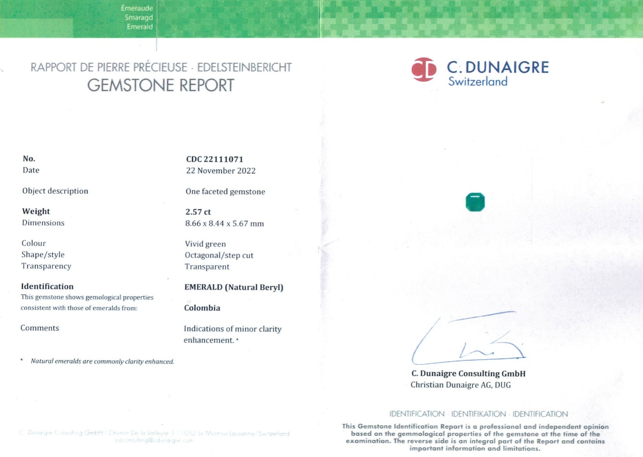 2.57 Ct. Emerald from Colombia