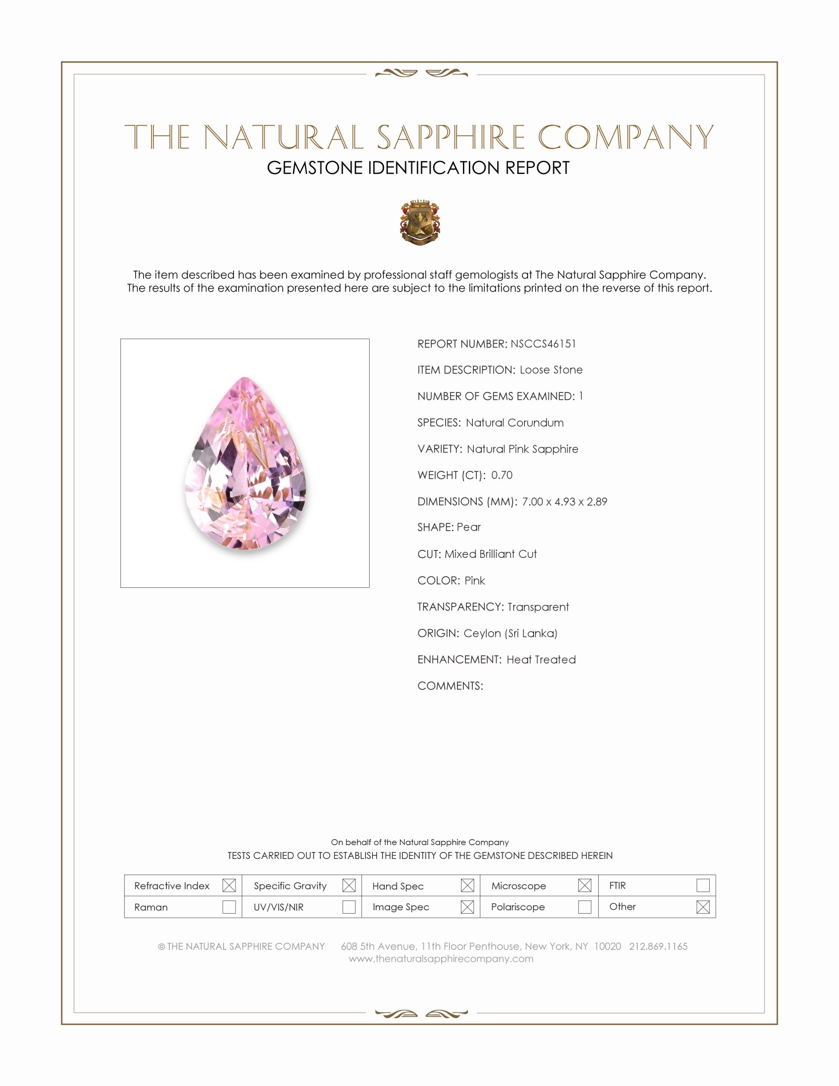 0.70 Ct. Pink Sapphire from Ceylon (Sri Lanka)
