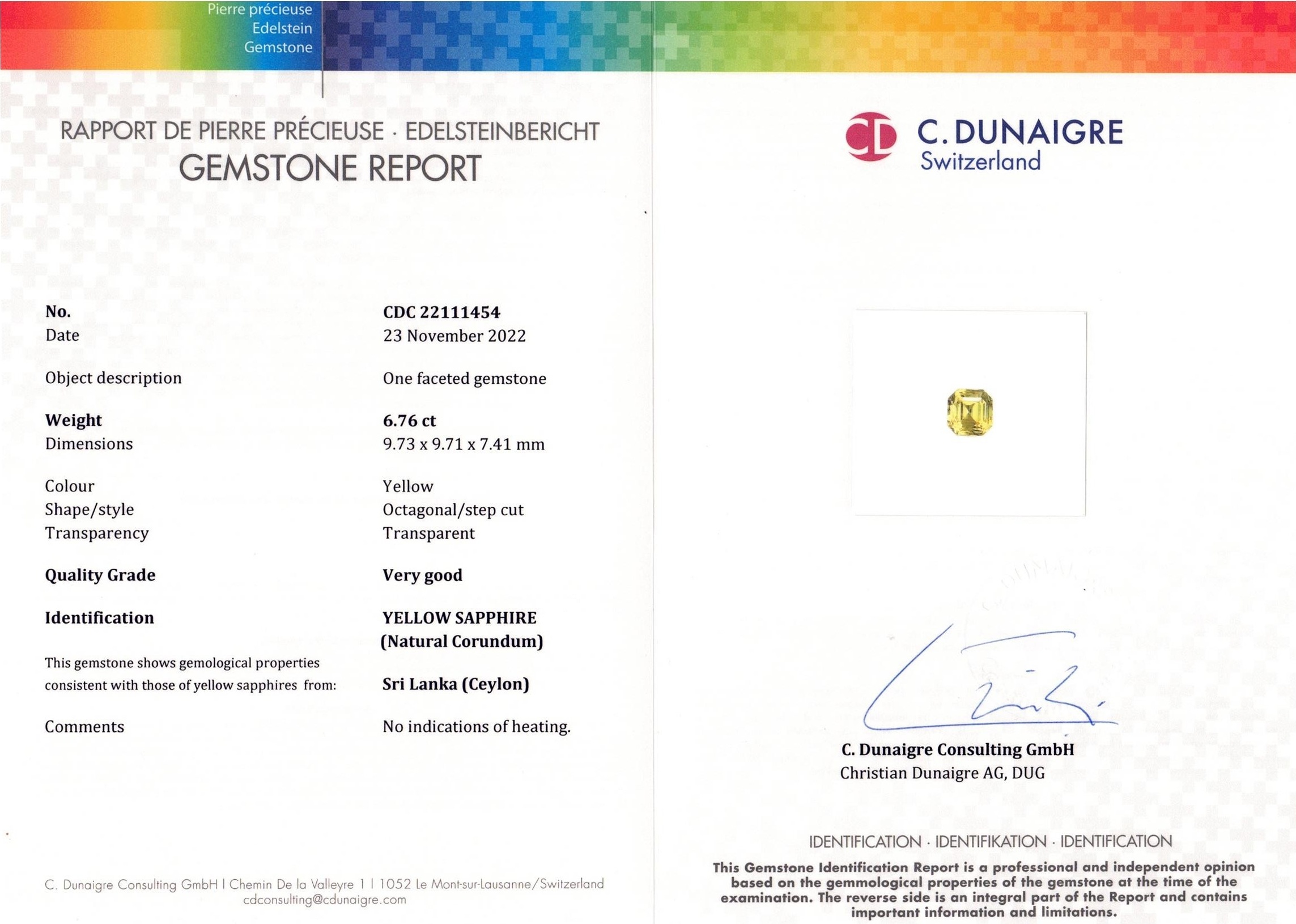 6.76 Ct. Yellow Sapphire from Ceylon (Sri Lanka)