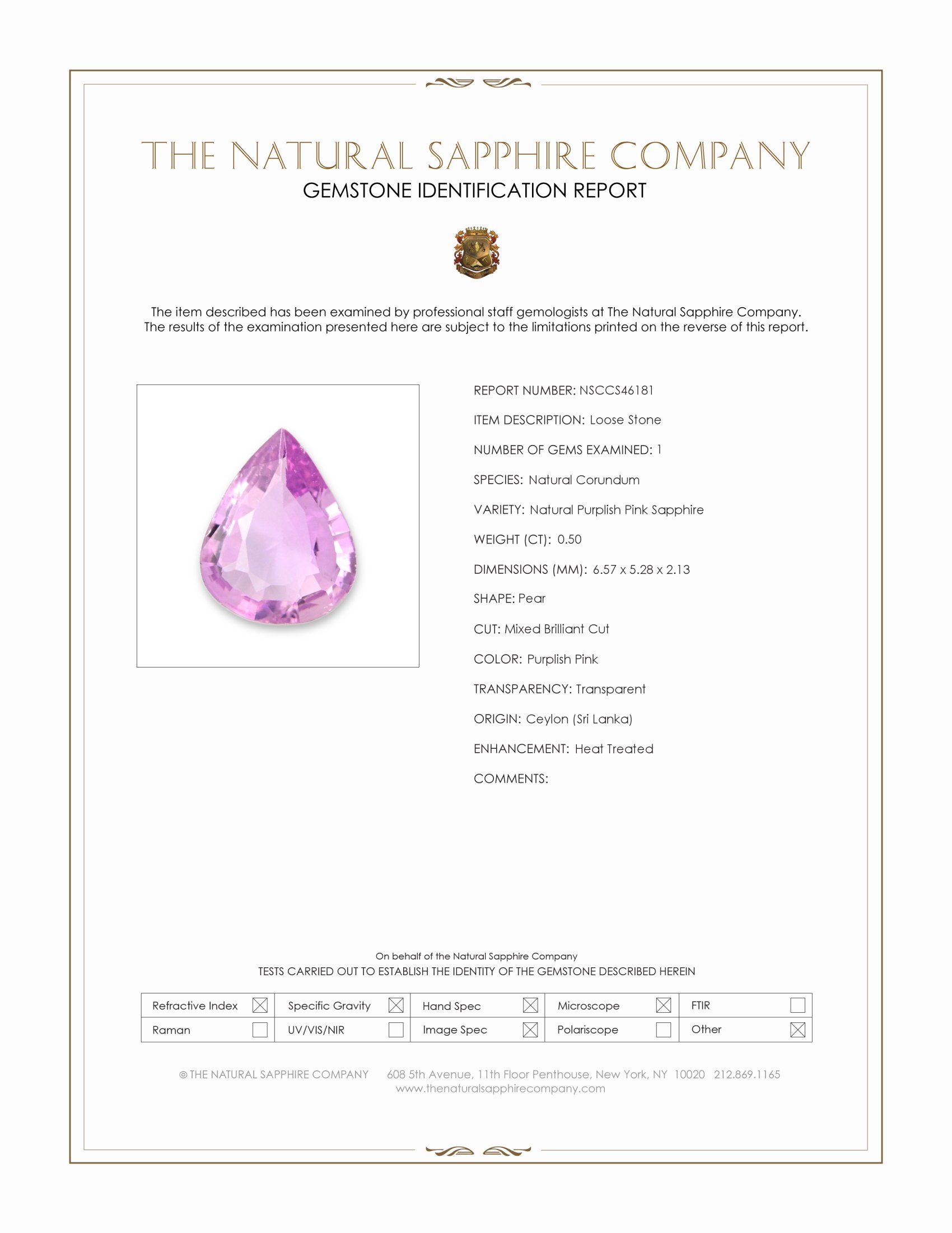0.50 Ct. Purplish Pink Sapphire from Ceylon (Sri Lanka)