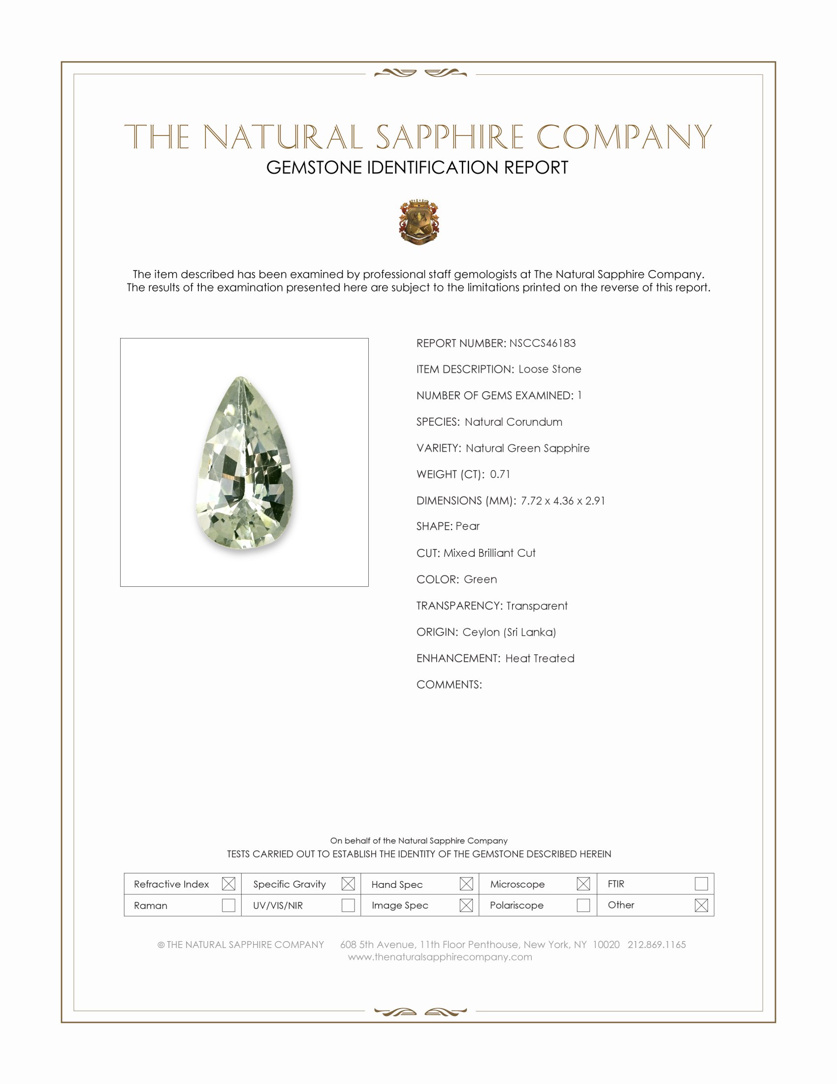 0.71 Ct. Green Sapphire from Ceylon (Sri Lanka)