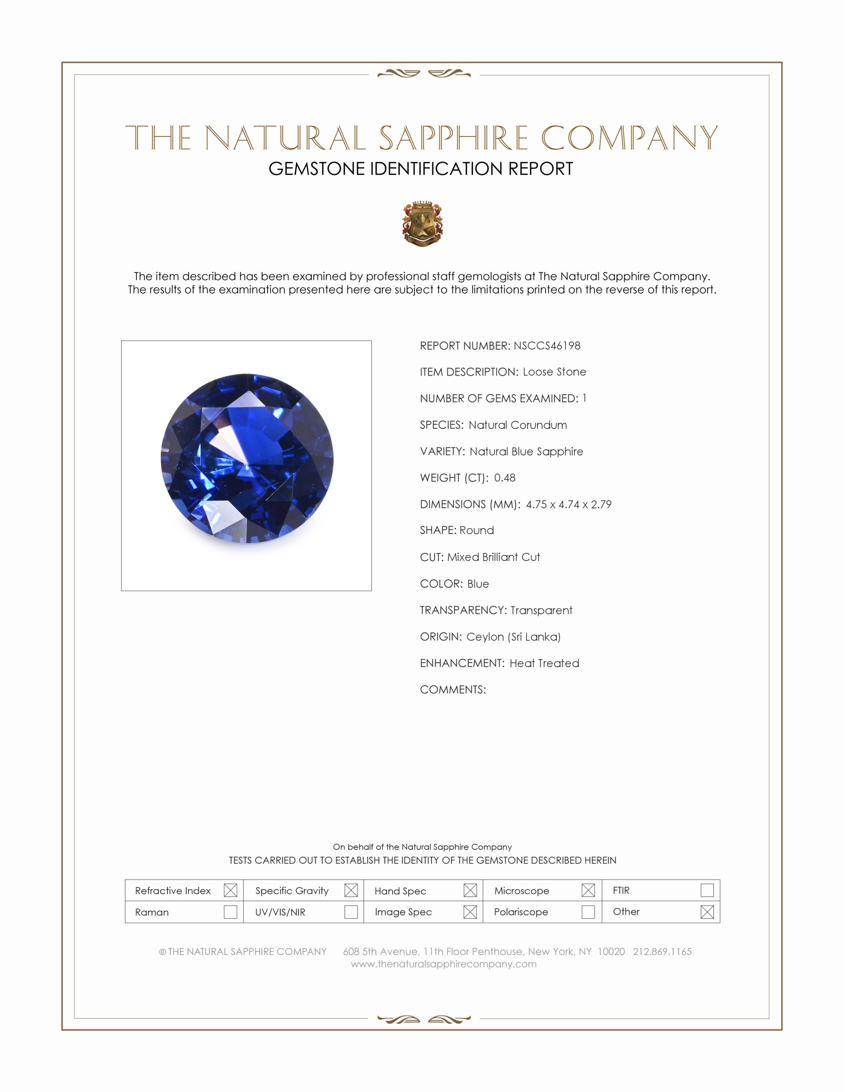 0.48 Ct. Blue Sapphire from Ceylon (Sri Lanka)