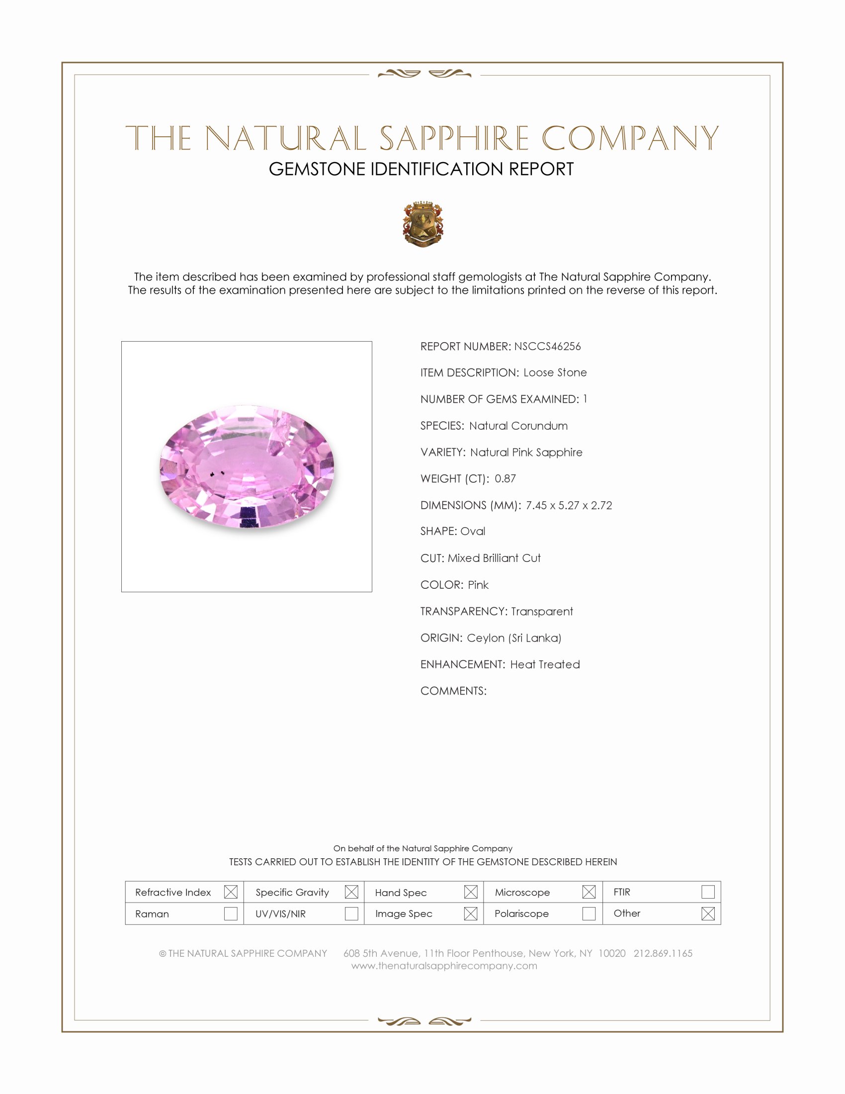 0.87 Ct. Pink Sapphire from Ceylon (Sri Lanka)