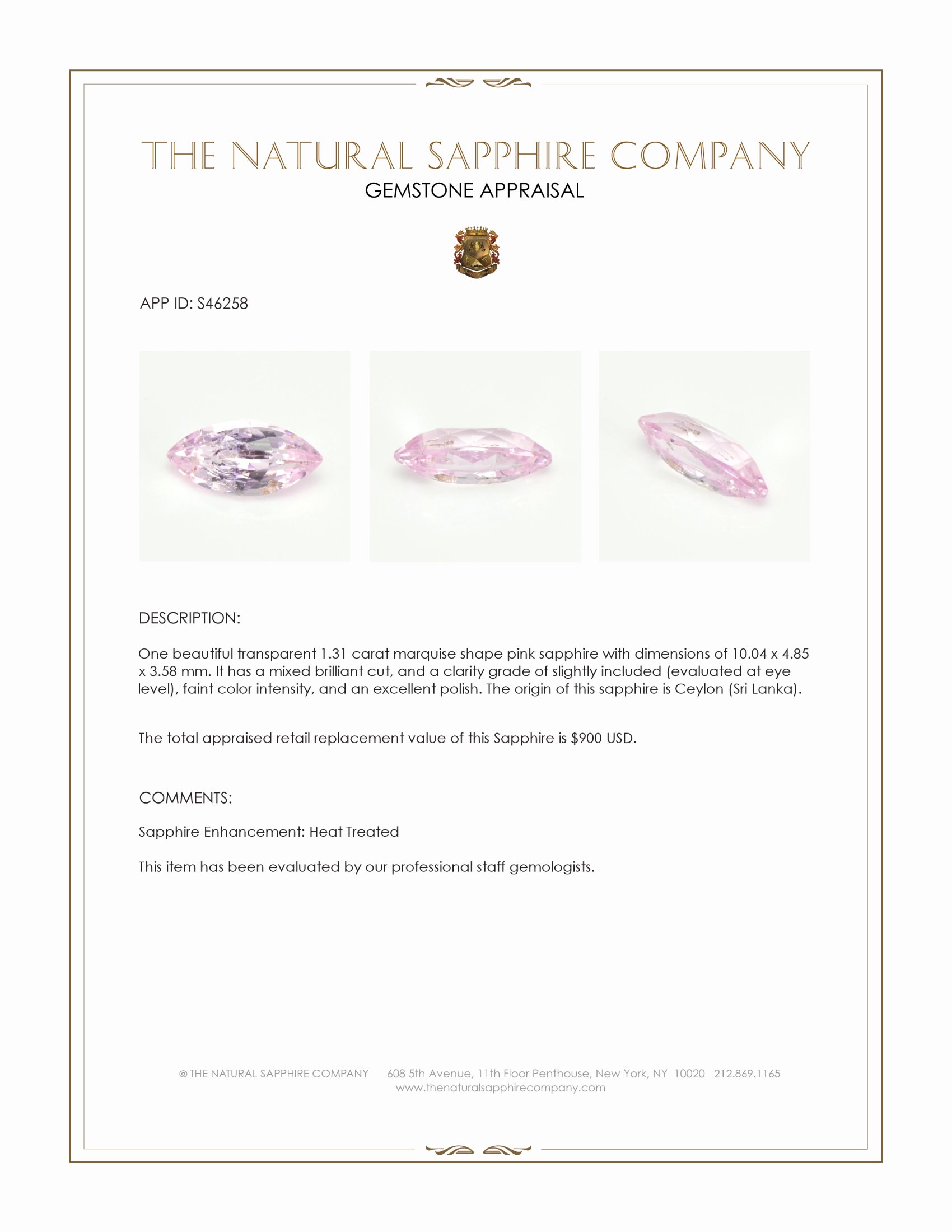 1.31 Ct. Pink Sapphire from Ceylon (Sri Lanka)