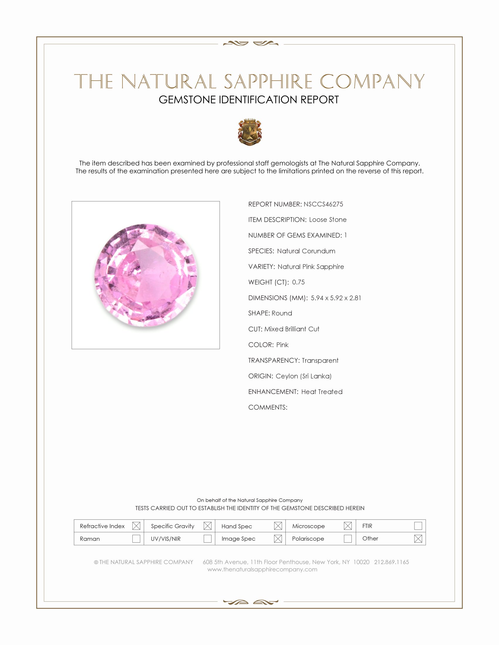 0.75 Ct. Pink Sapphire from Ceylon (Sri Lanka)