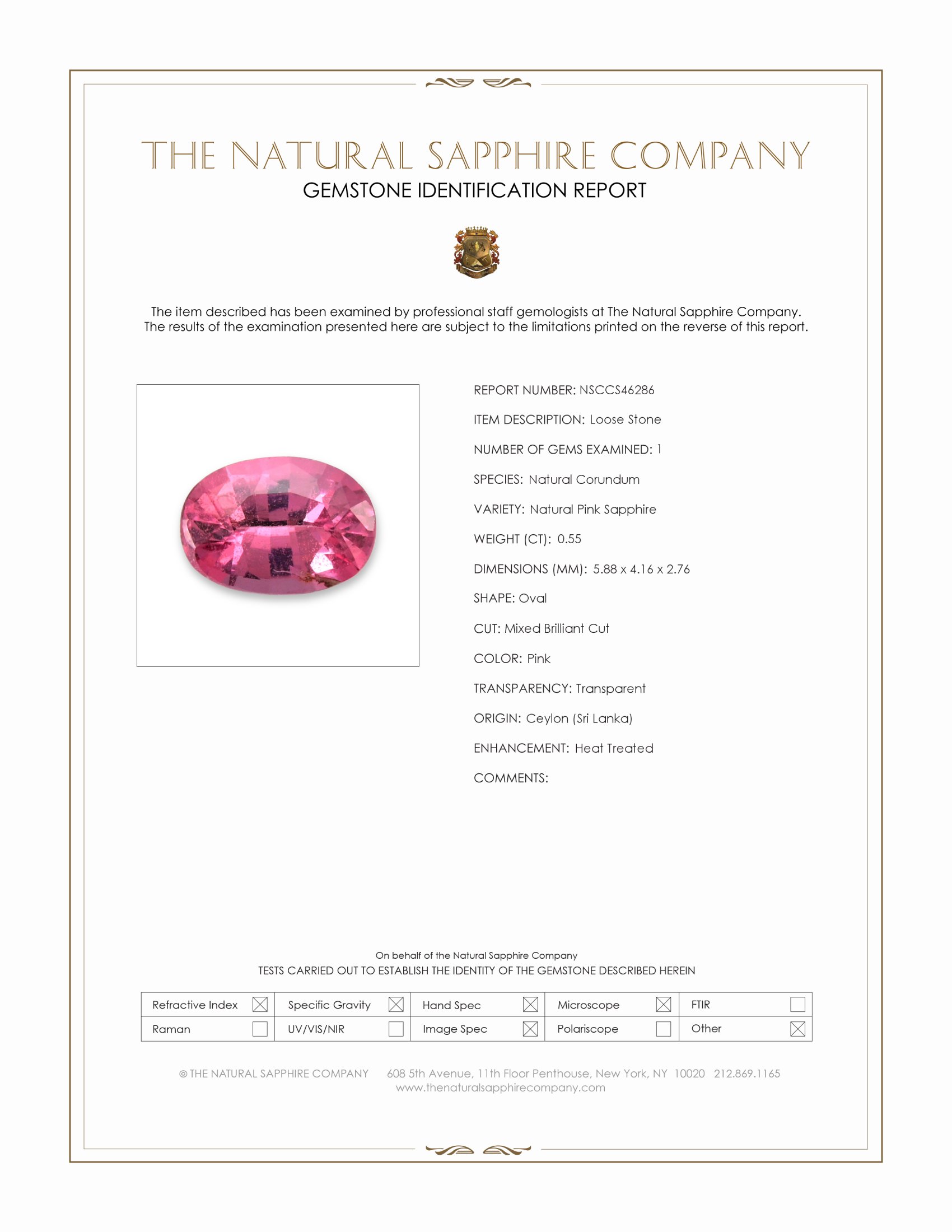 0.55 Ct. Pink Sapphire from Ceylon (Sri Lanka)