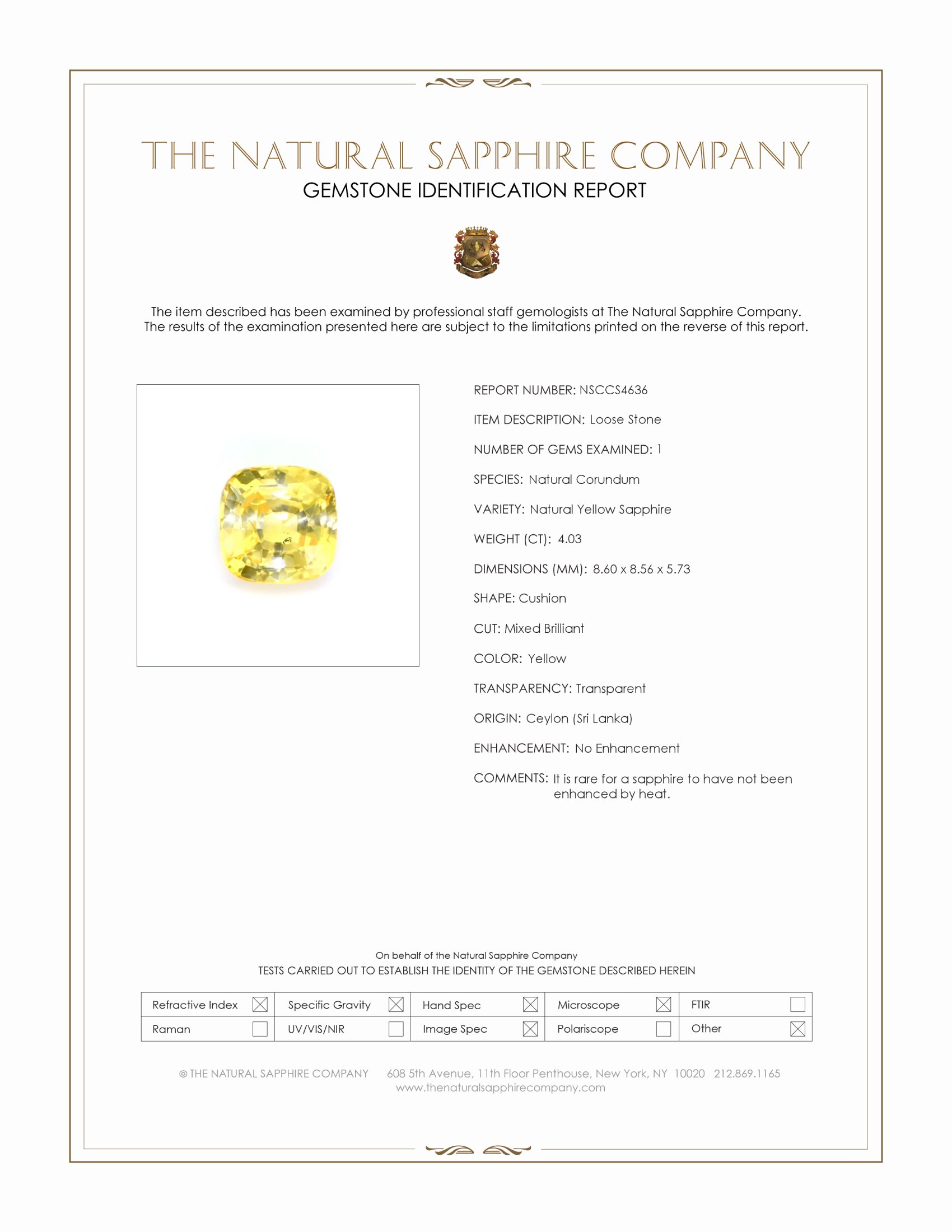4.03 Ct. Yellow Sapphire from Ceylon (Sri Lanka)