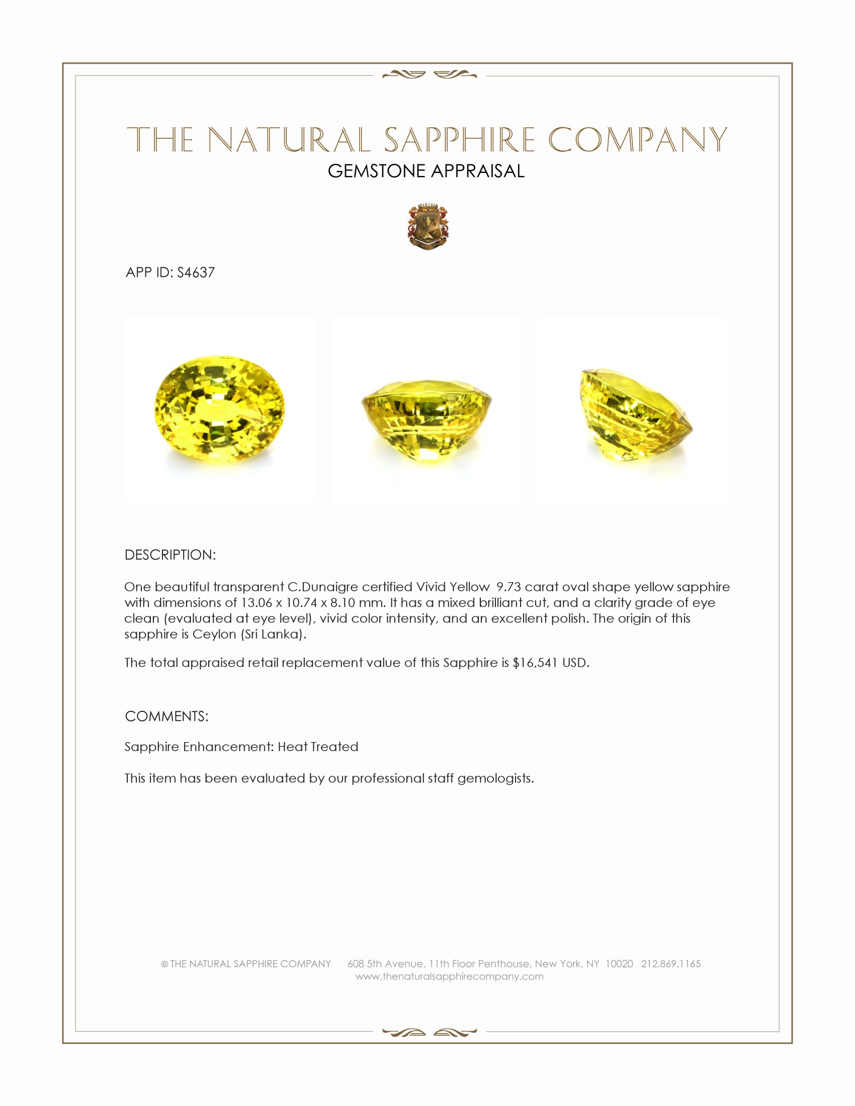 9.73 Ct. Yellow Sapphire from Ceylon (Sri Lanka)
