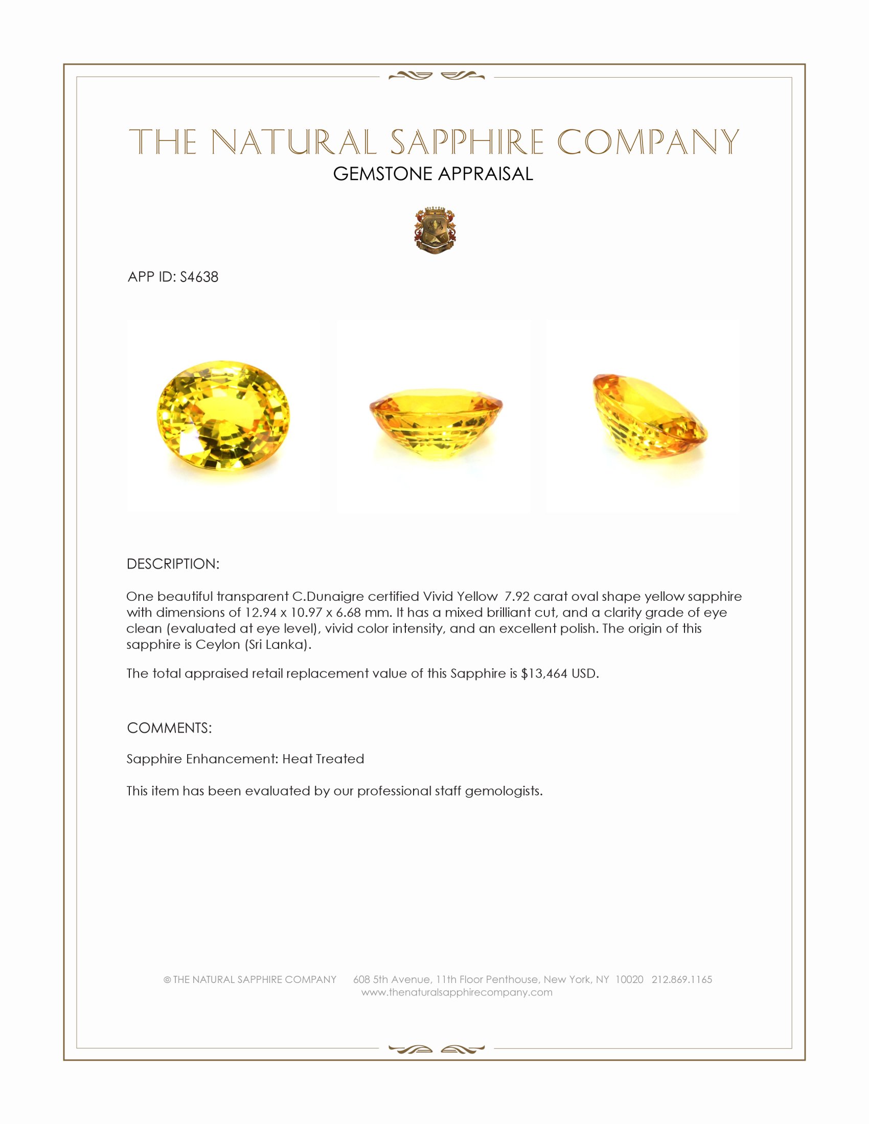 7.92 Ct. Yellow Sapphire from Ceylon (Sri Lanka)