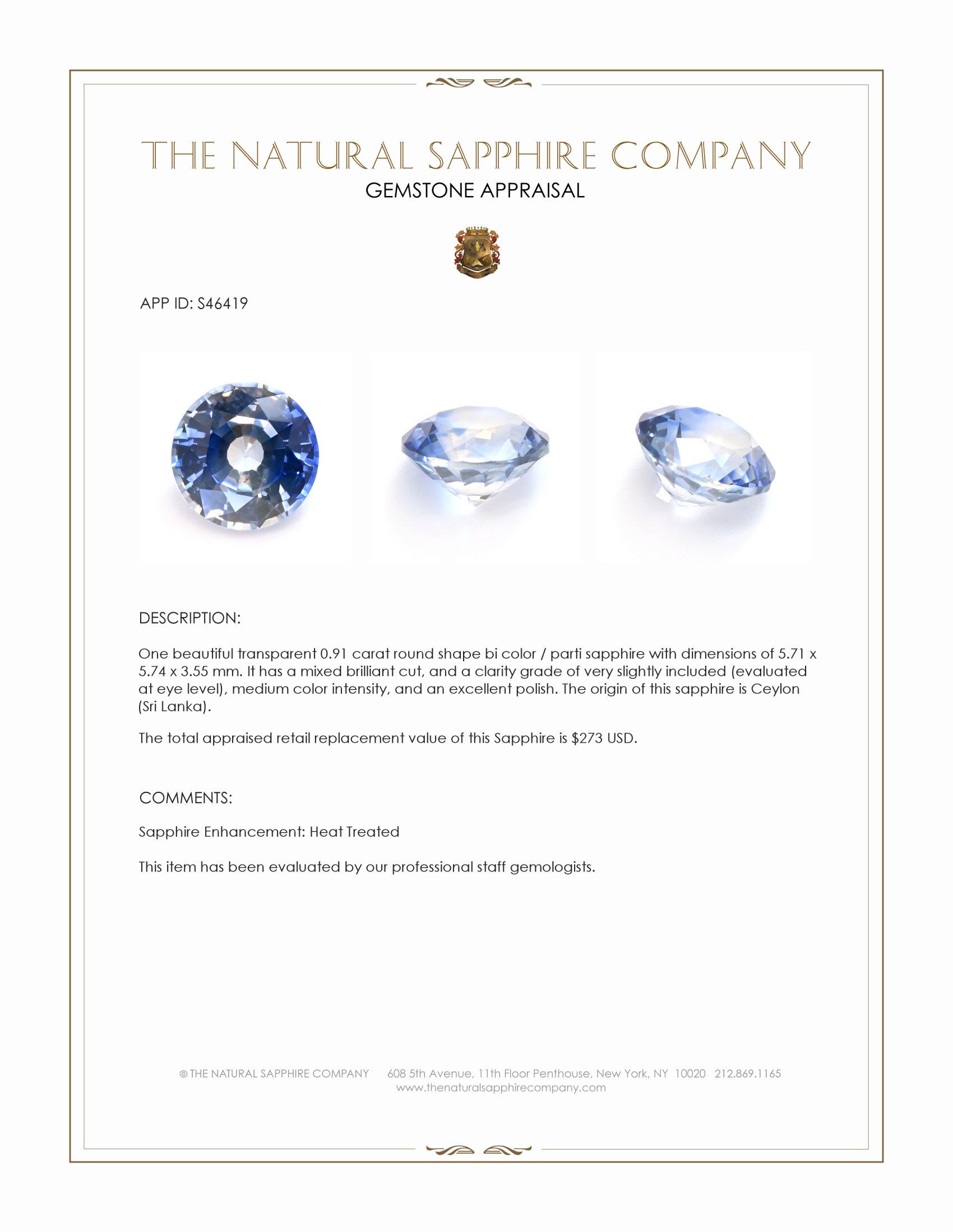 0.91 Ct. Bi Color / Parti Sapphire from Ceylon (Sri Lanka)