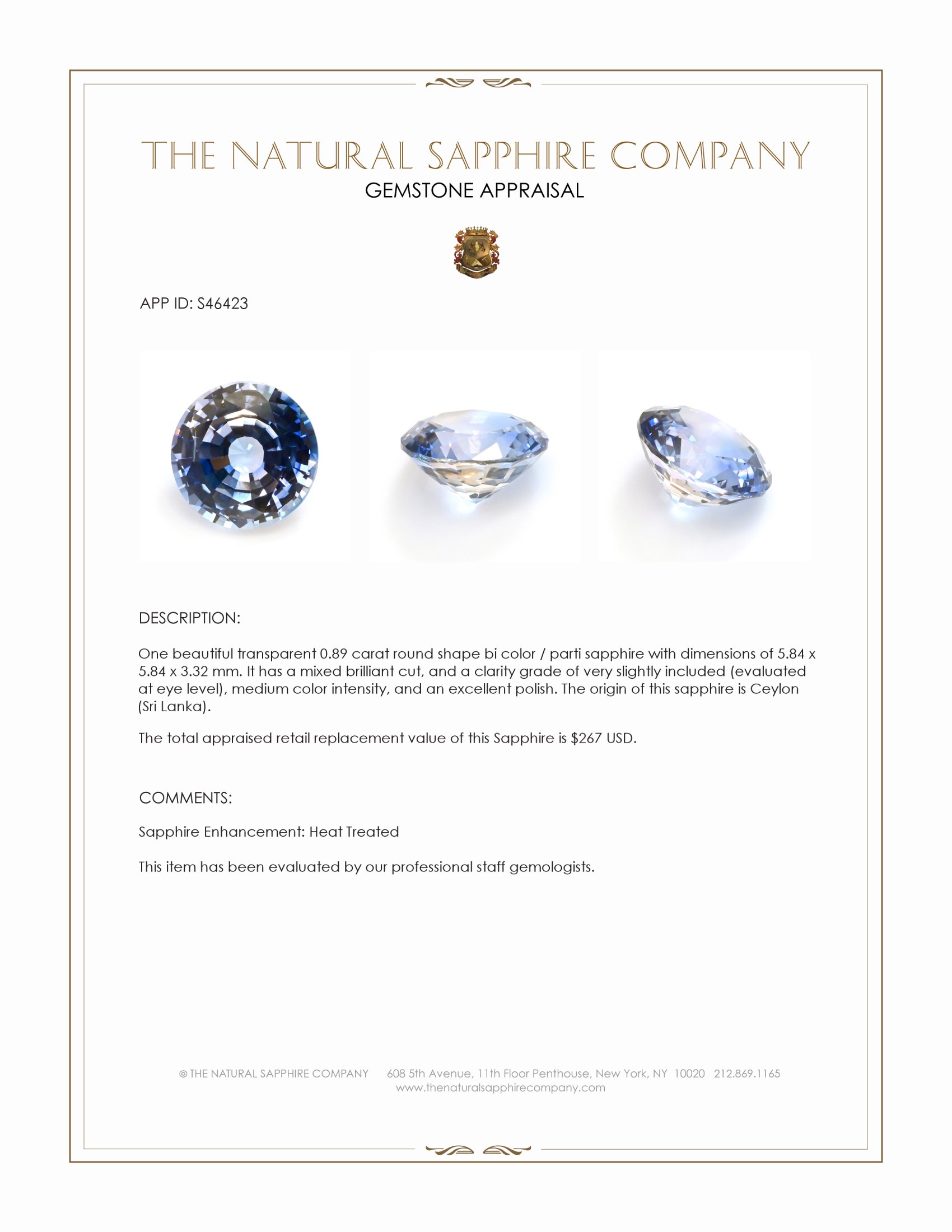 0.89 Ct. Bi Color / Parti Sapphire from Ceylon (Sri Lanka)