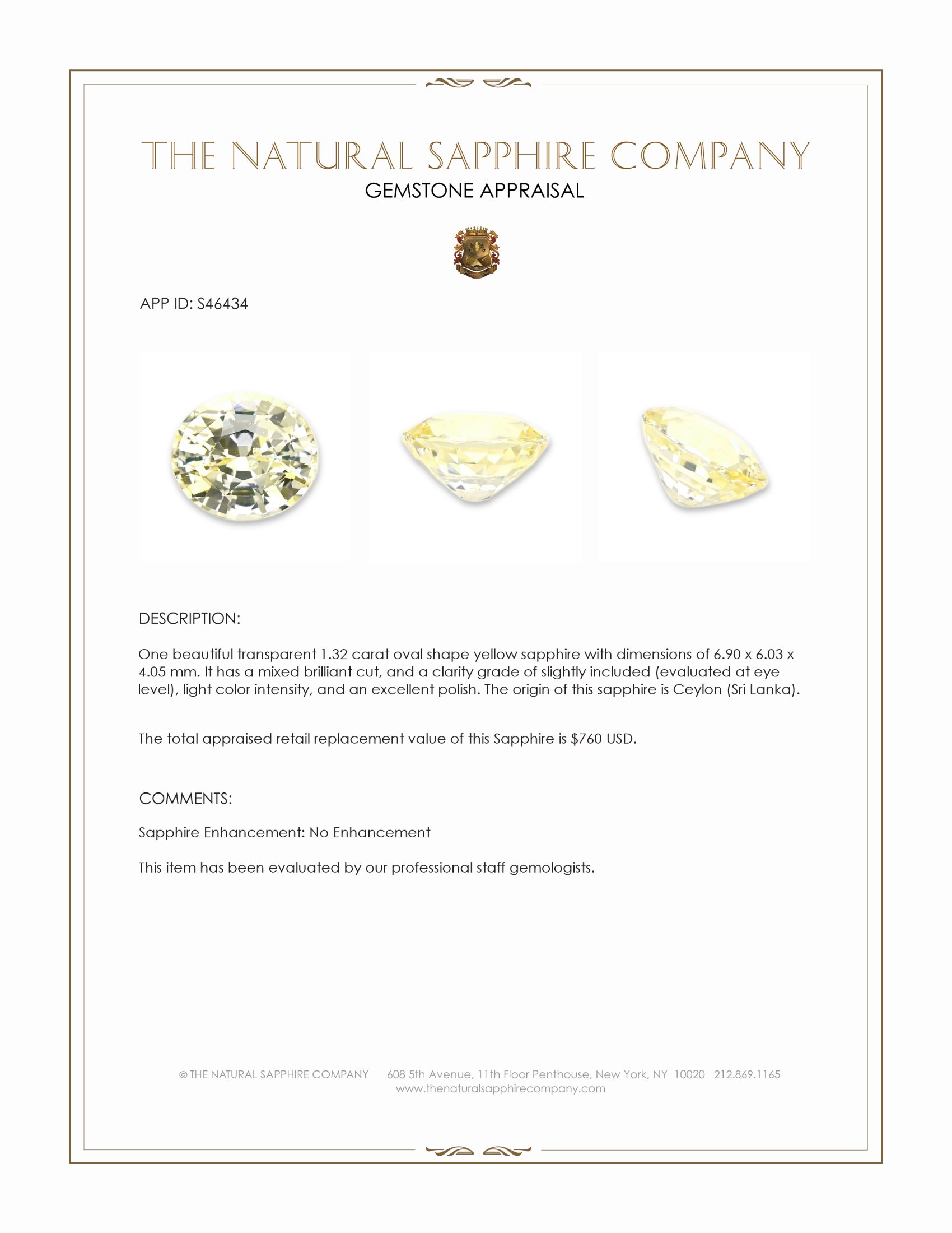 1.32 Ct. Yellow Sapphire from Ceylon (Sri Lanka)