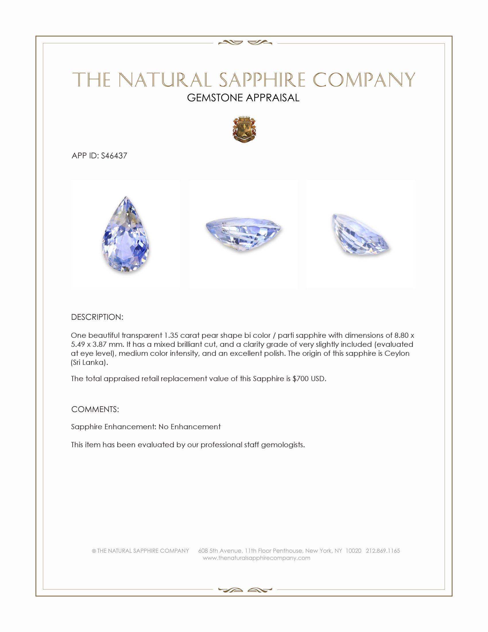 1.35 Ct. Bi Color / Parti Sapphire from Ceylon (Sri Lanka)