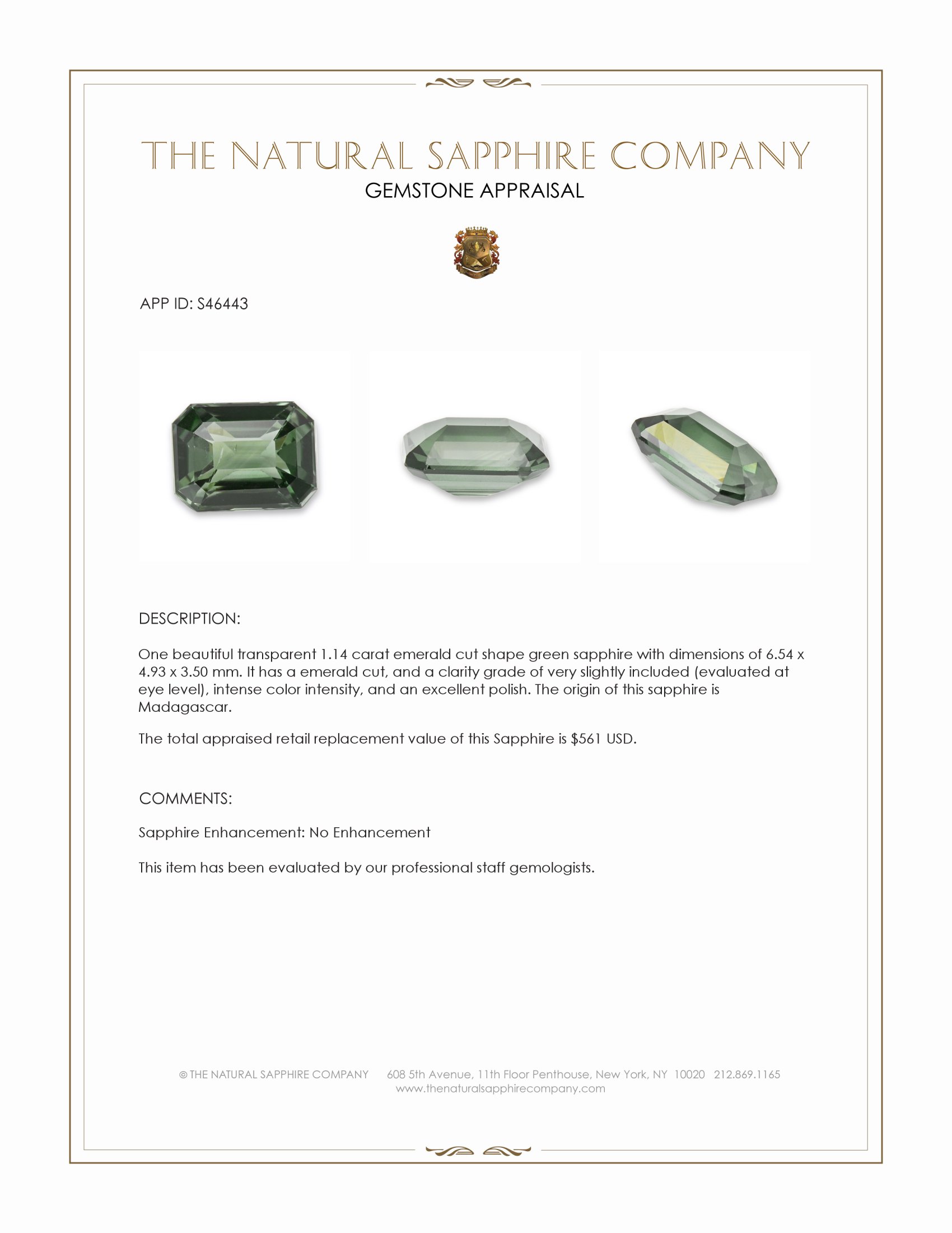 1.14 Ct. Green Sapphire from Madagascar