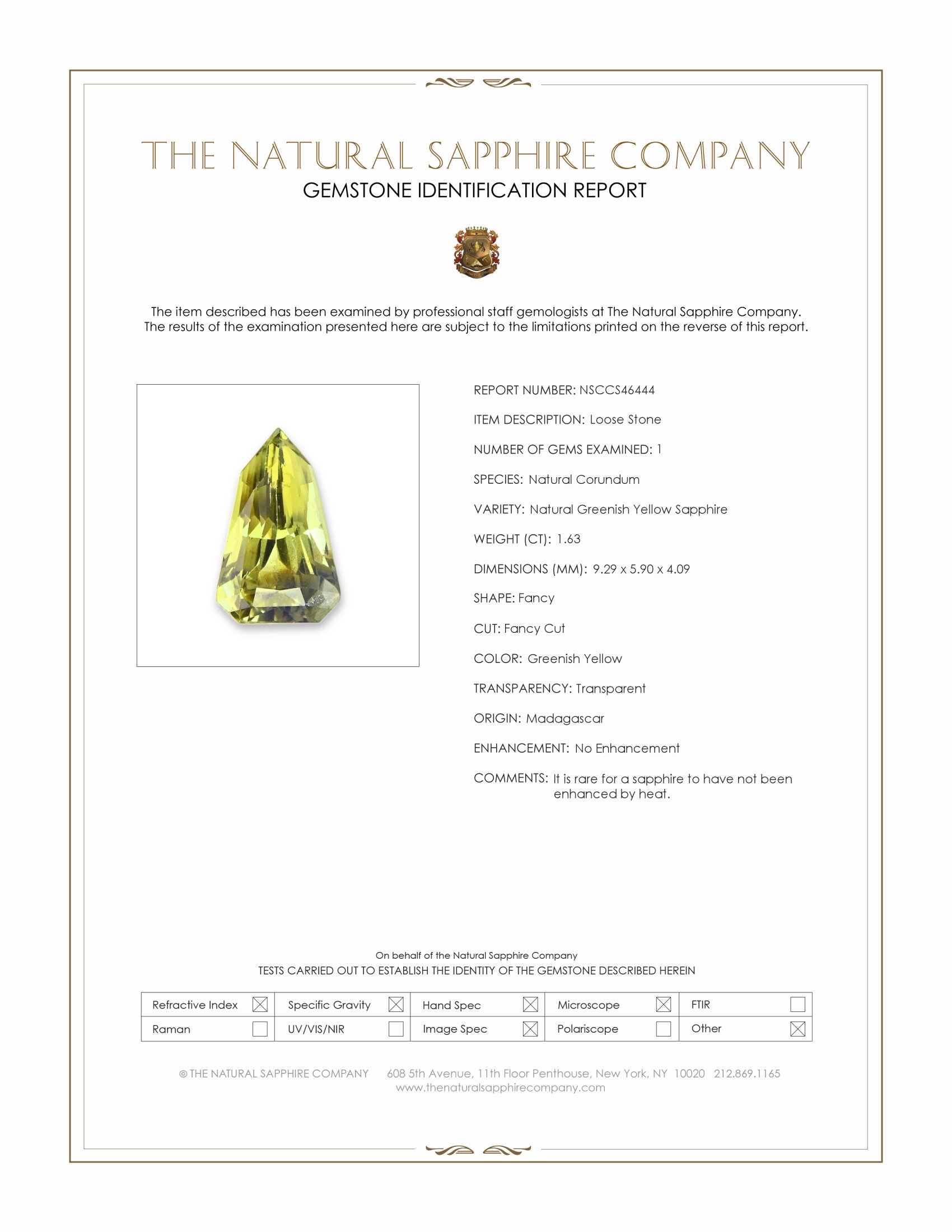 1.63 Ct. Greenish Yellow Sapphire from Madagascar