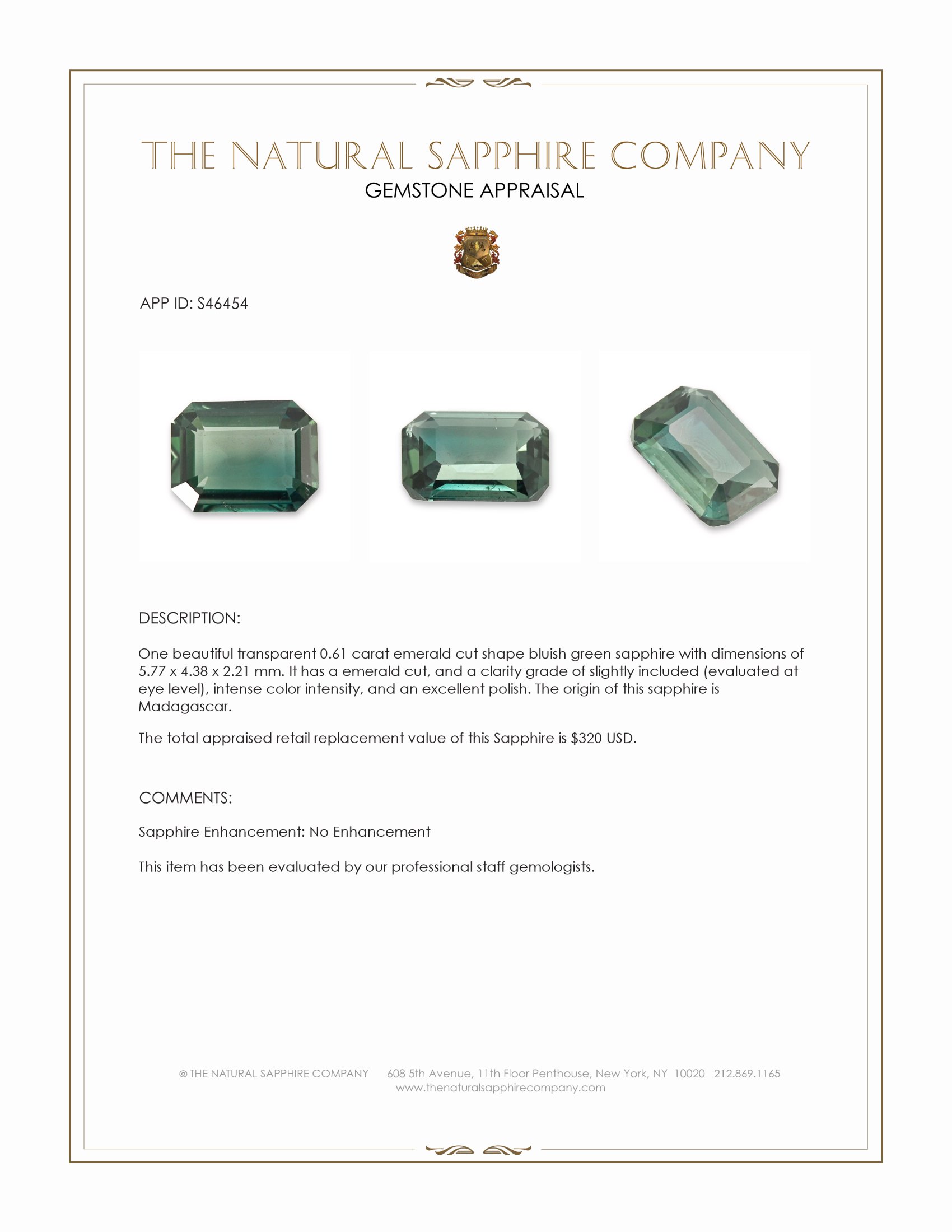 0.61 Ct. Bluish Green Sapphire from Madagascar