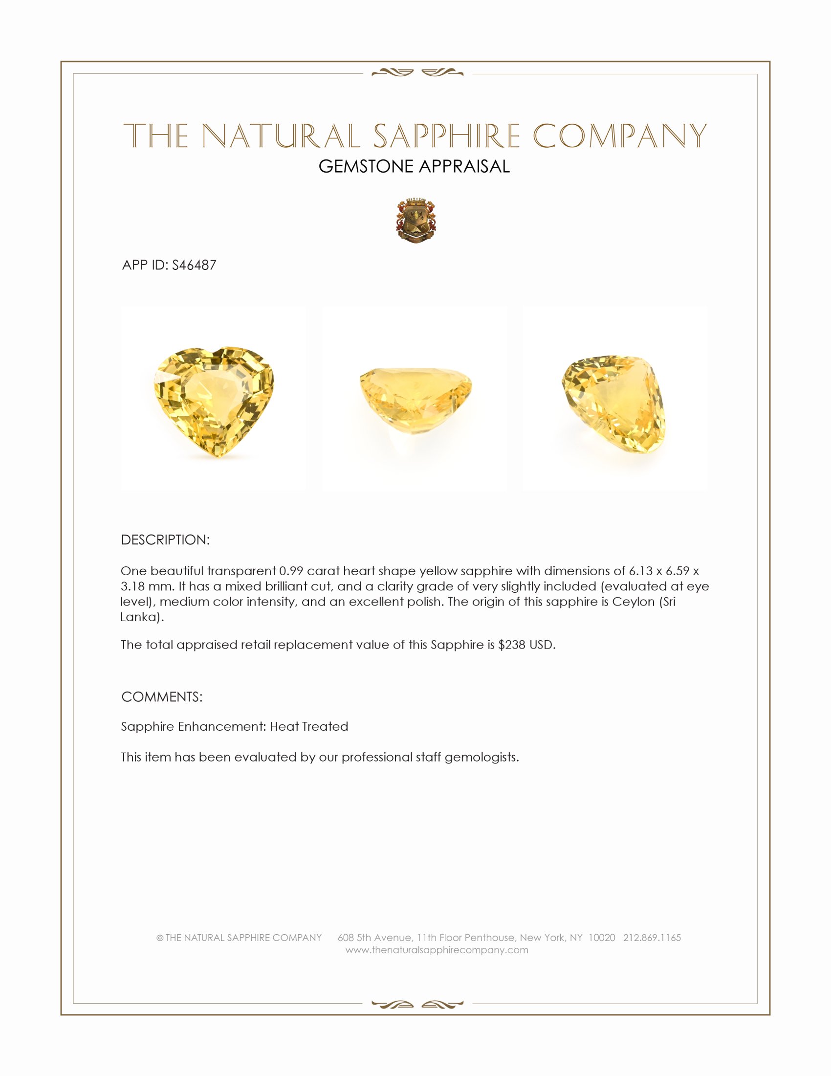 0.99 Ct. Yellow Sapphire from Ceylon (Sri Lanka)