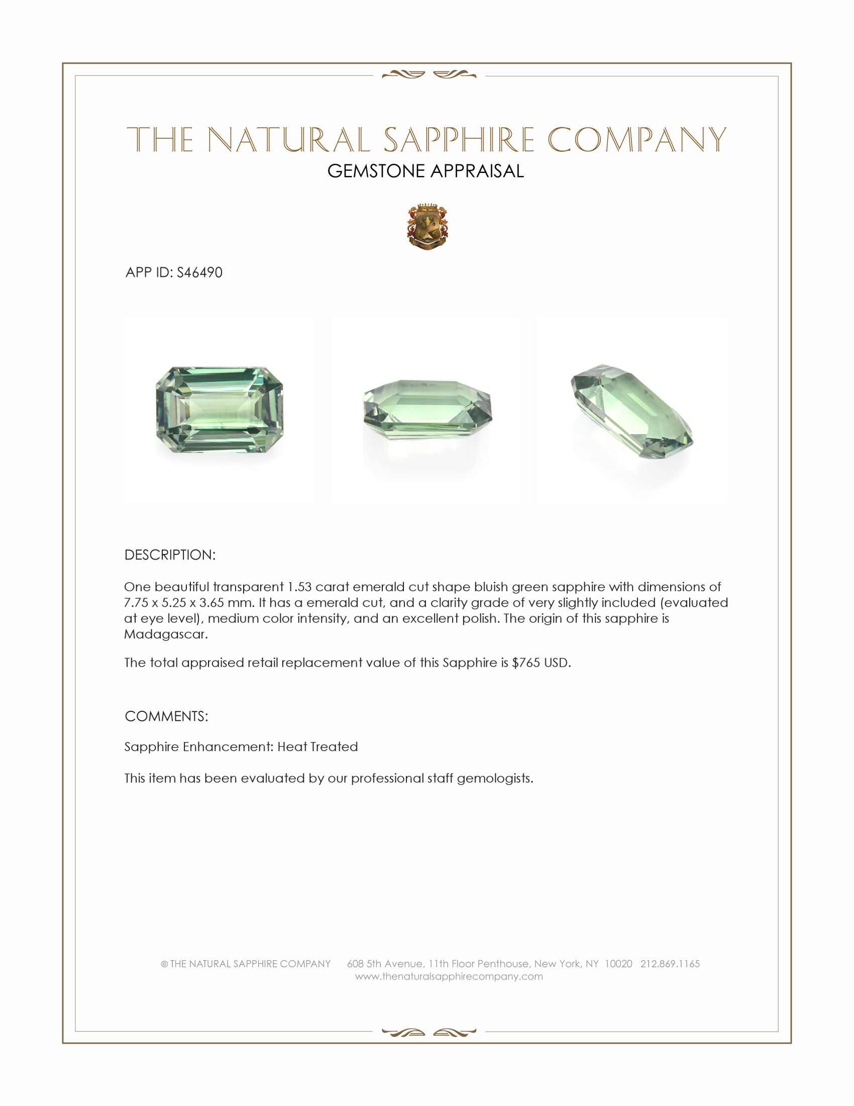 1.53 Ct. Bluish Green Sapphire from Madagascar