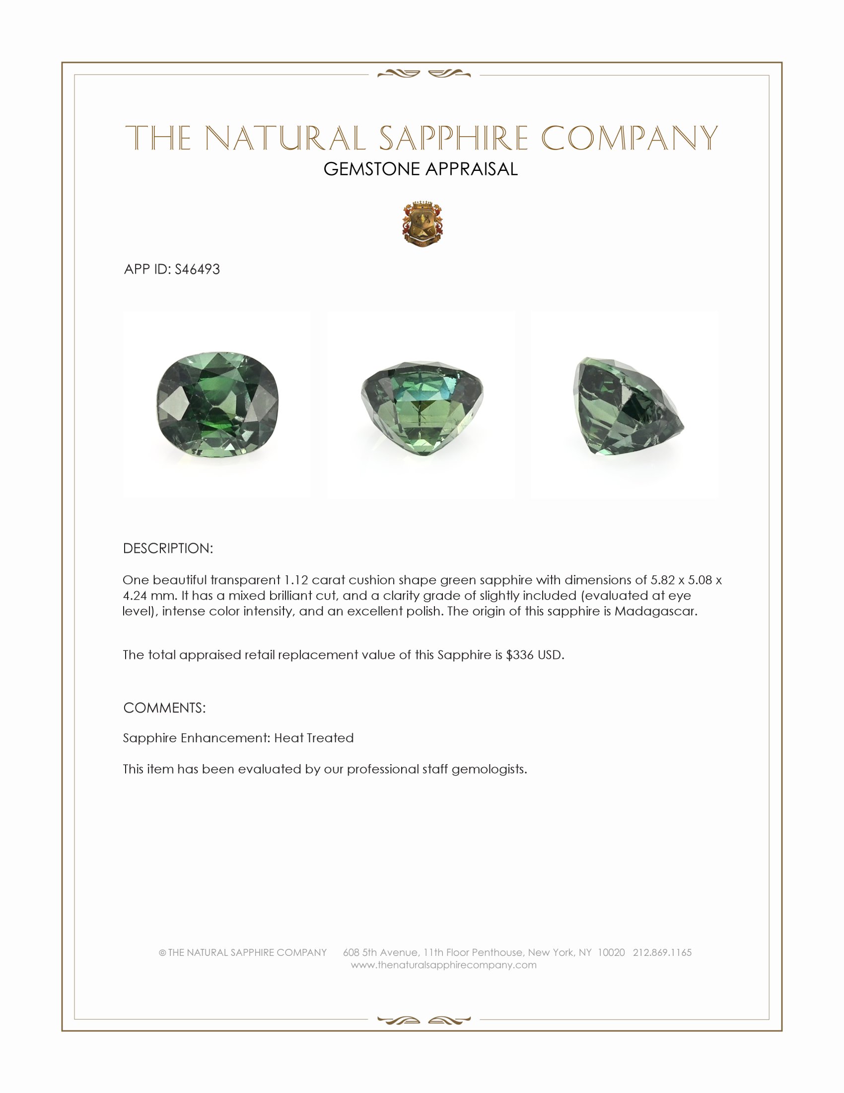 1.12 Ct. Green Sapphire from Madagascar