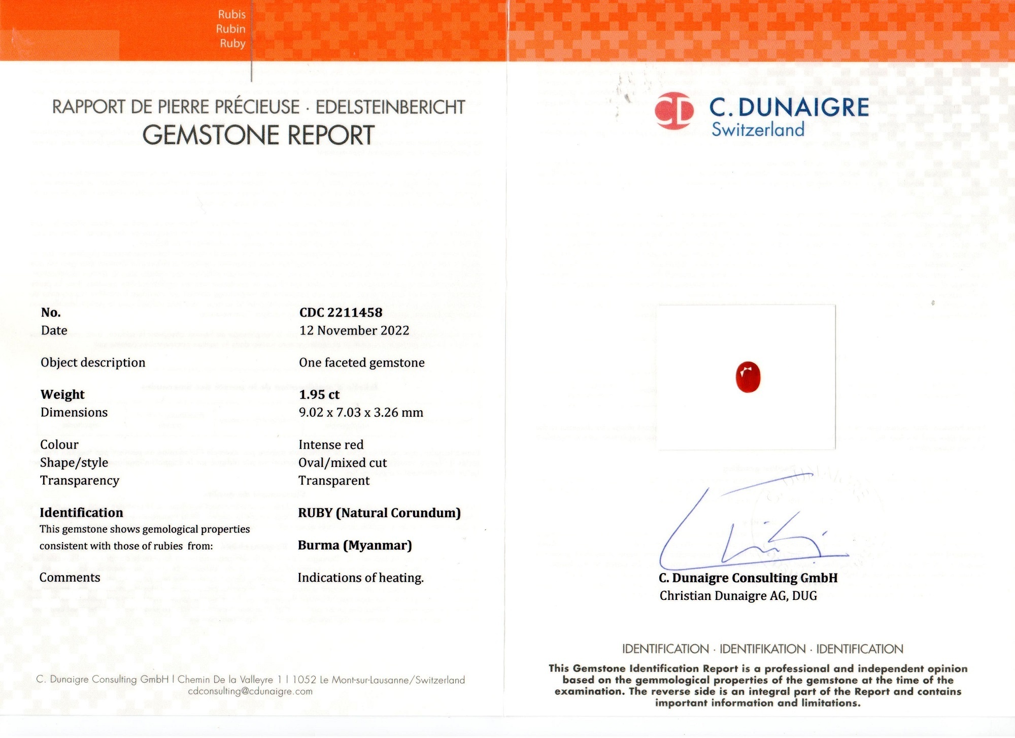 1.95 Ct. Ruby from Burma (Myanmar)