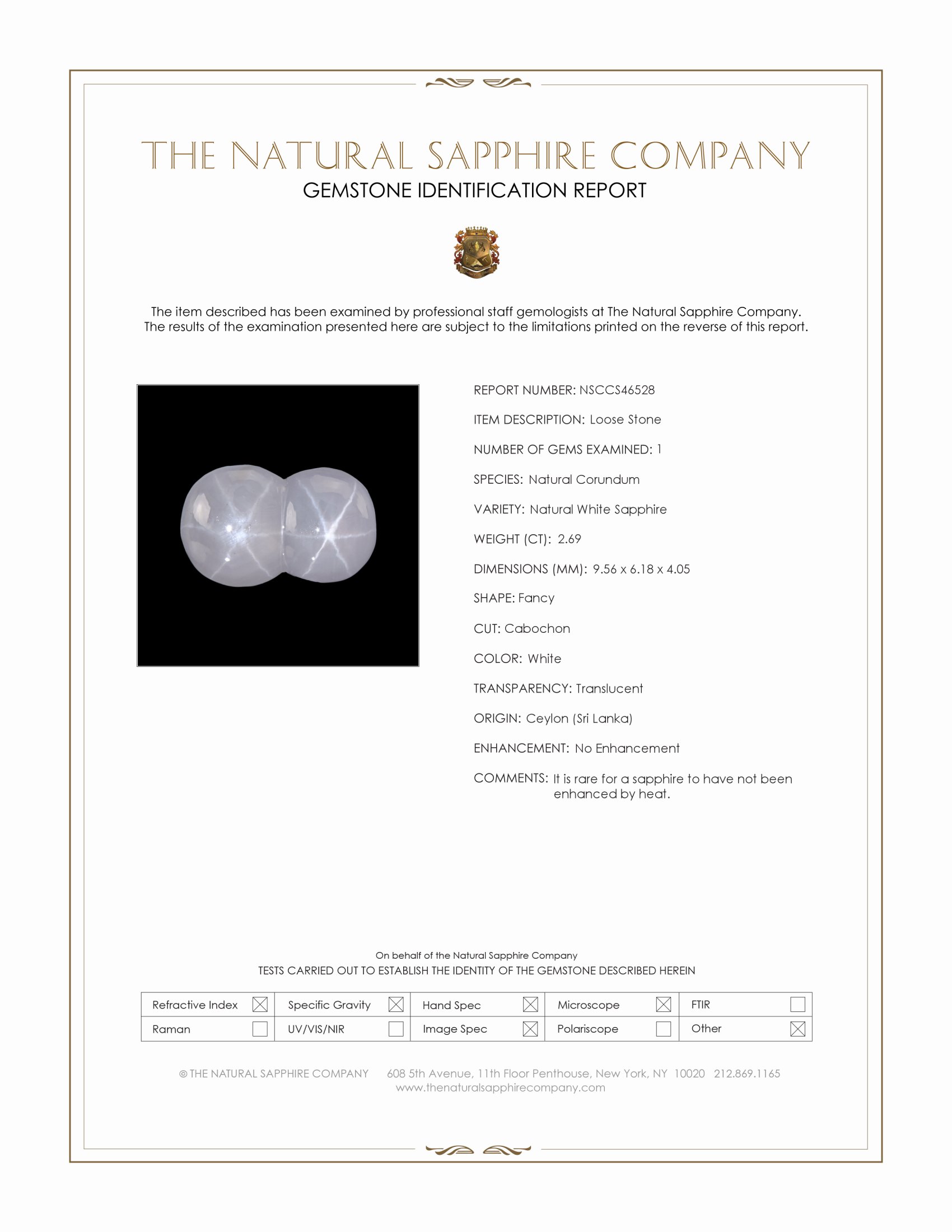 2.69 Ct. White Star Sapphire from Ceylon (Sri Lanka)
