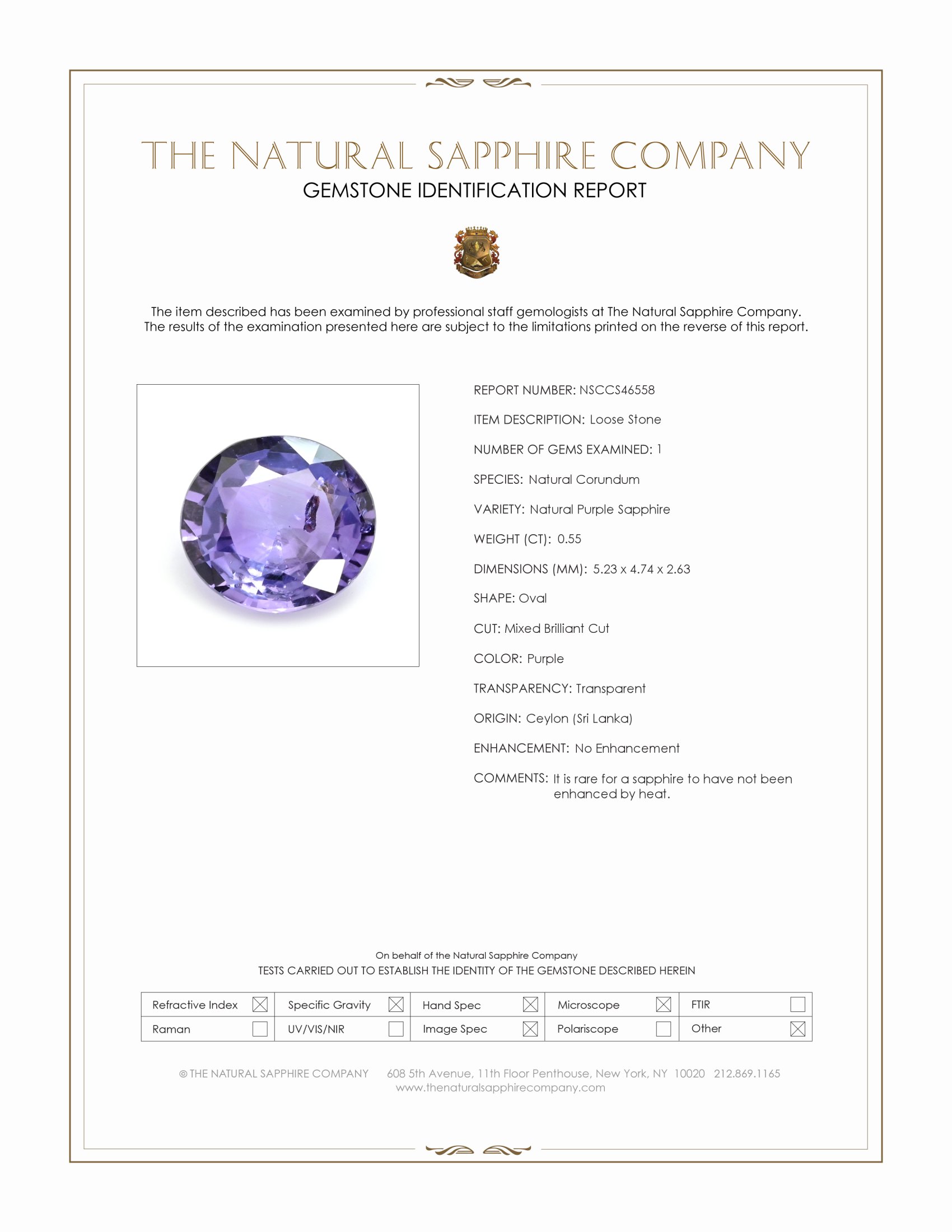 0.55 Ct. Purple Sapphire from Ceylon (Sri Lanka)