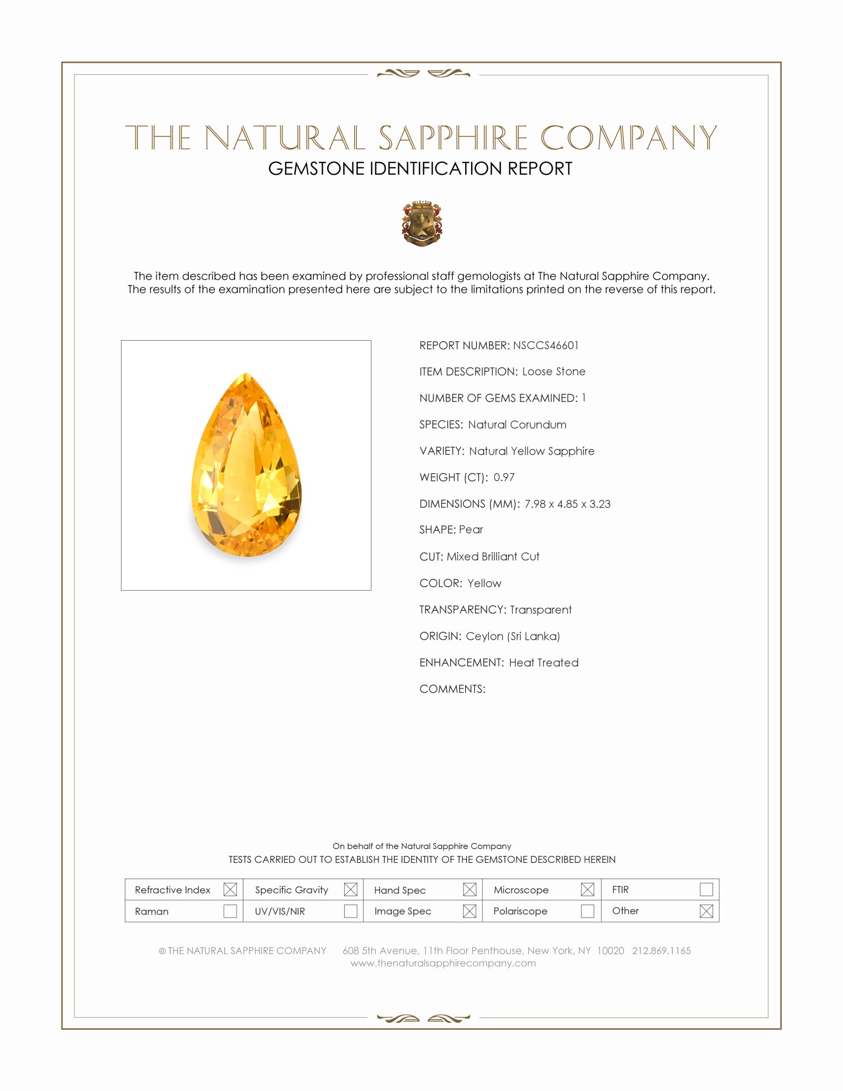 0.97 Ct. Yellow Sapphire from Ceylon (Sri Lanka)