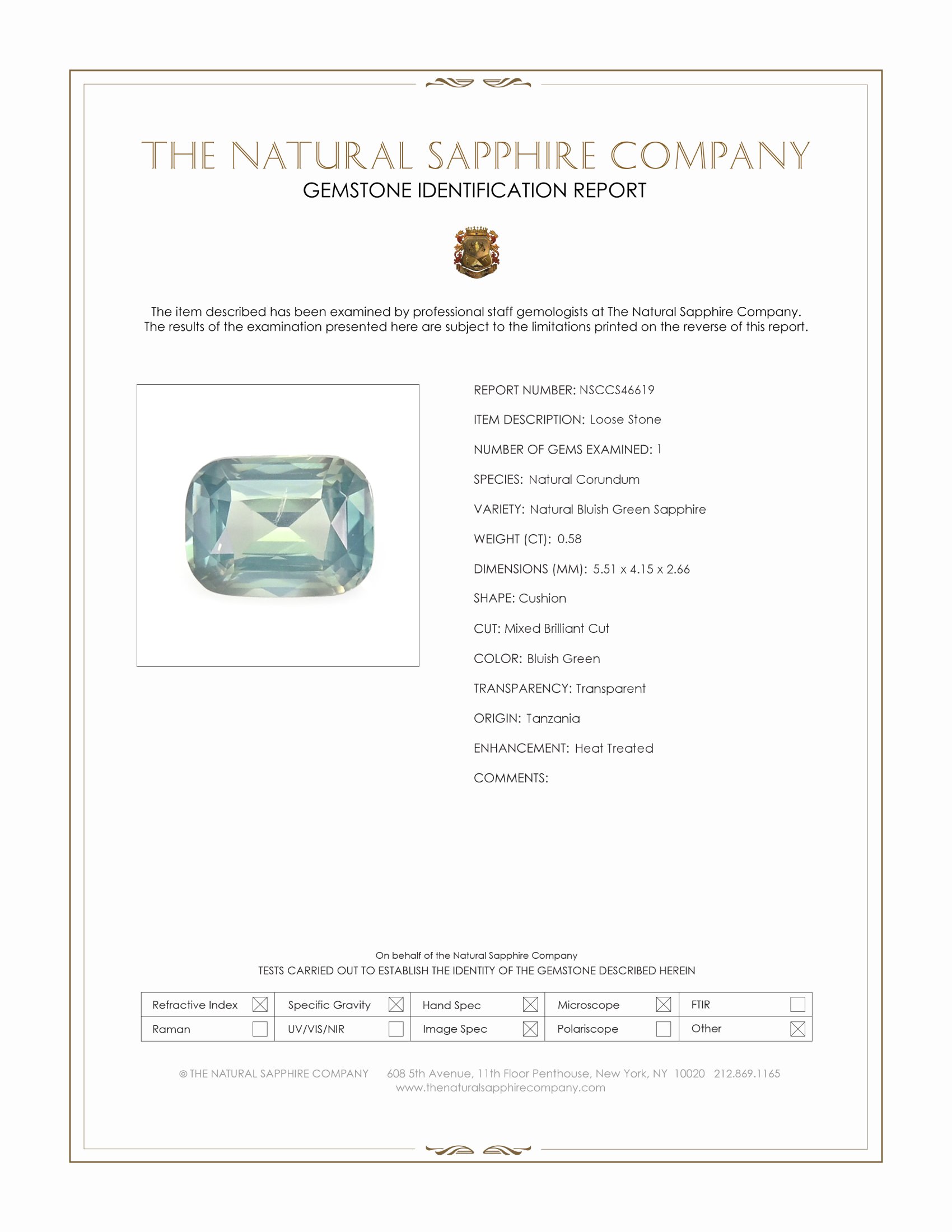 0.58 Ct. Bluish Green Sapphire from Tanzania