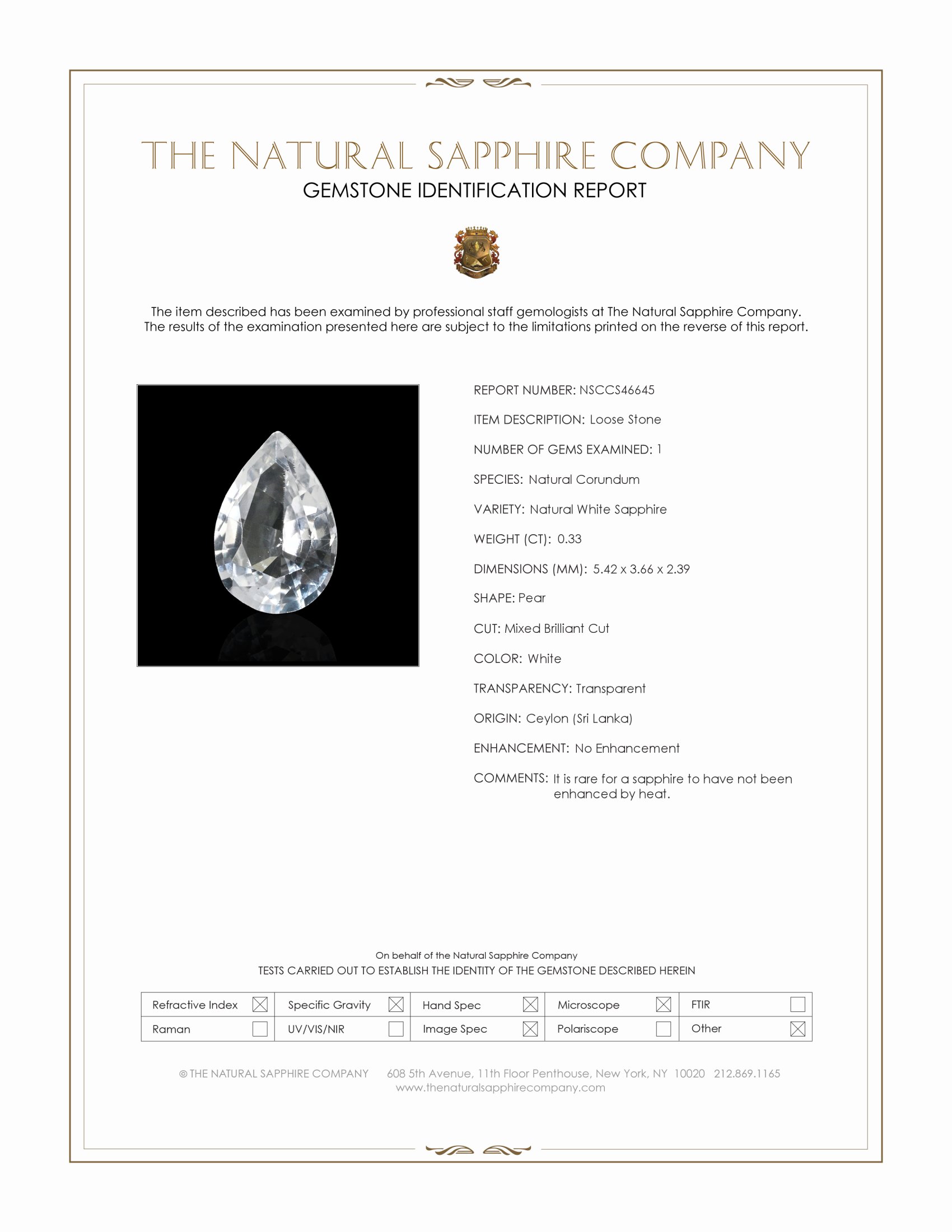 0.33 Ct. White Sapphire from Ceylon (Sri Lanka)
