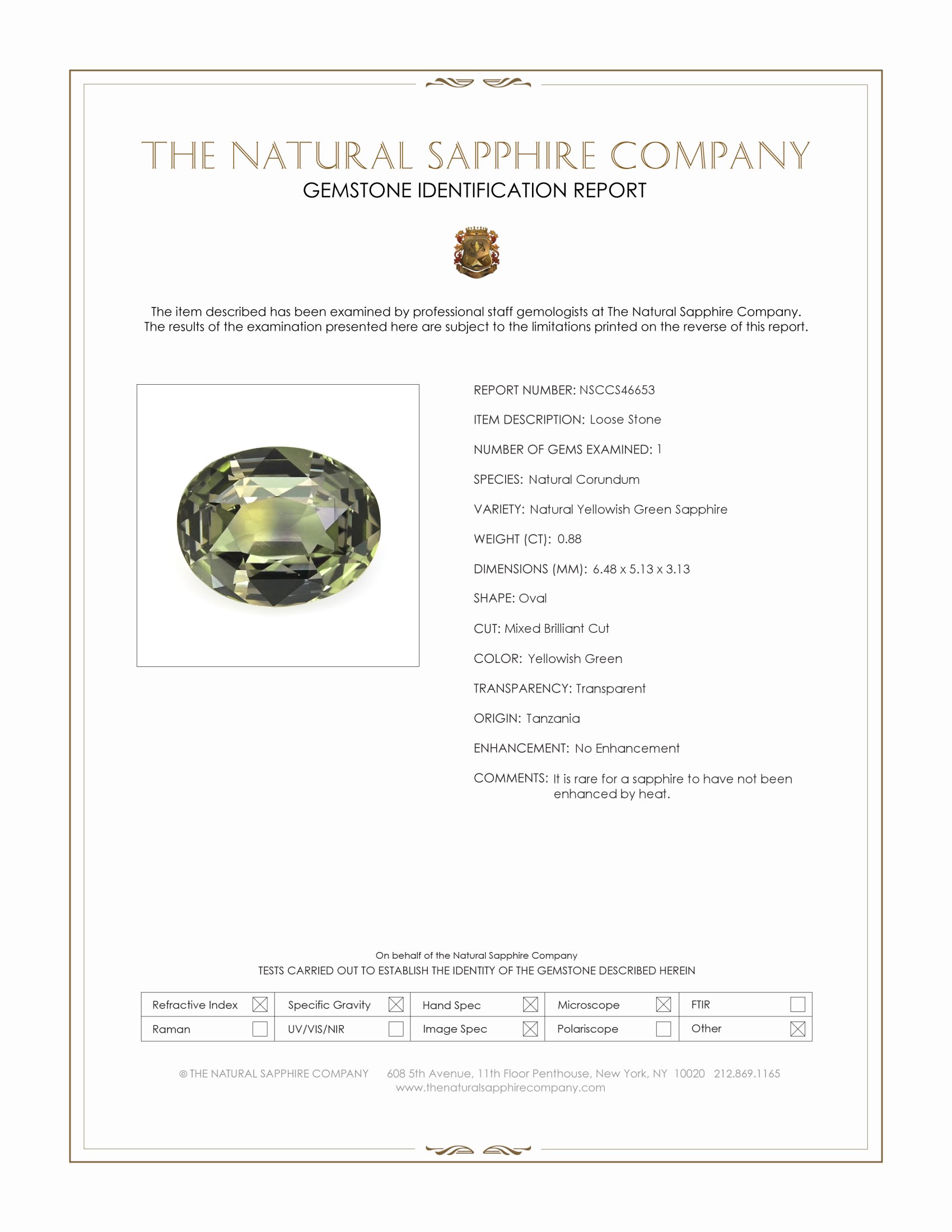 0.88 Ct. Yellowish Green Sapphire from Tanzania