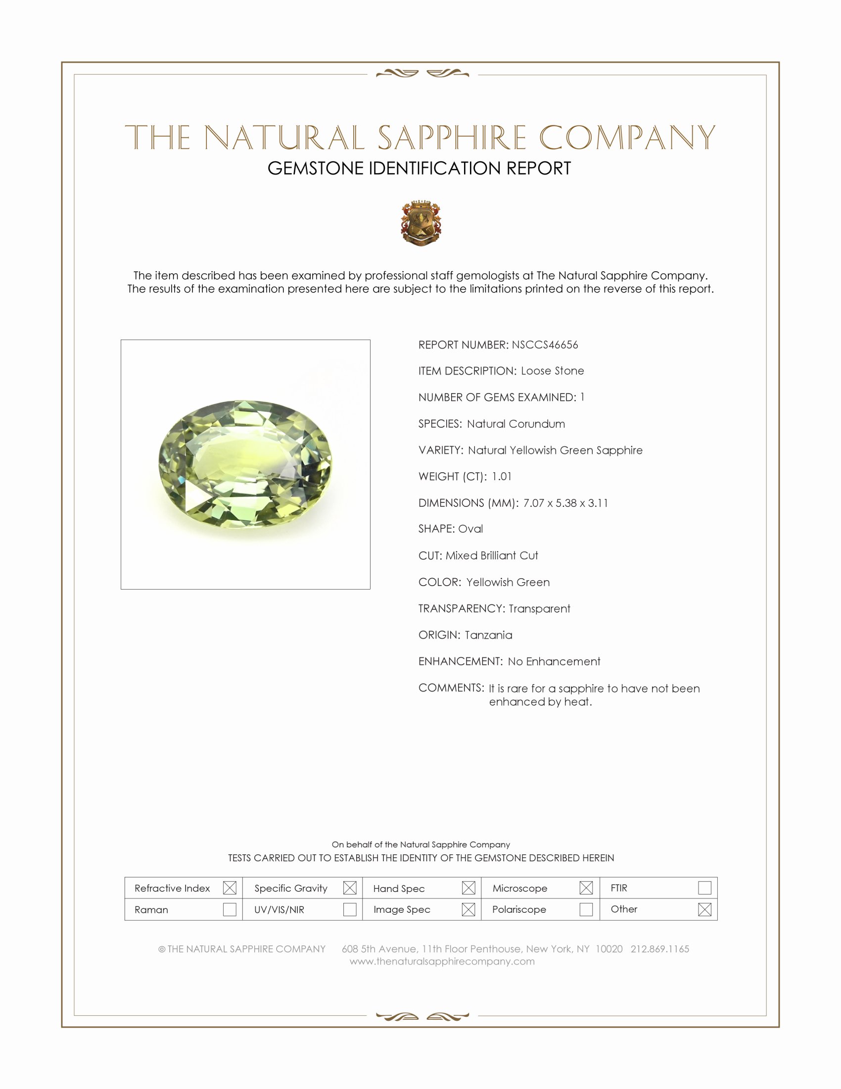 1.01 Ct. Yellowish Green Sapphire from Tanzania