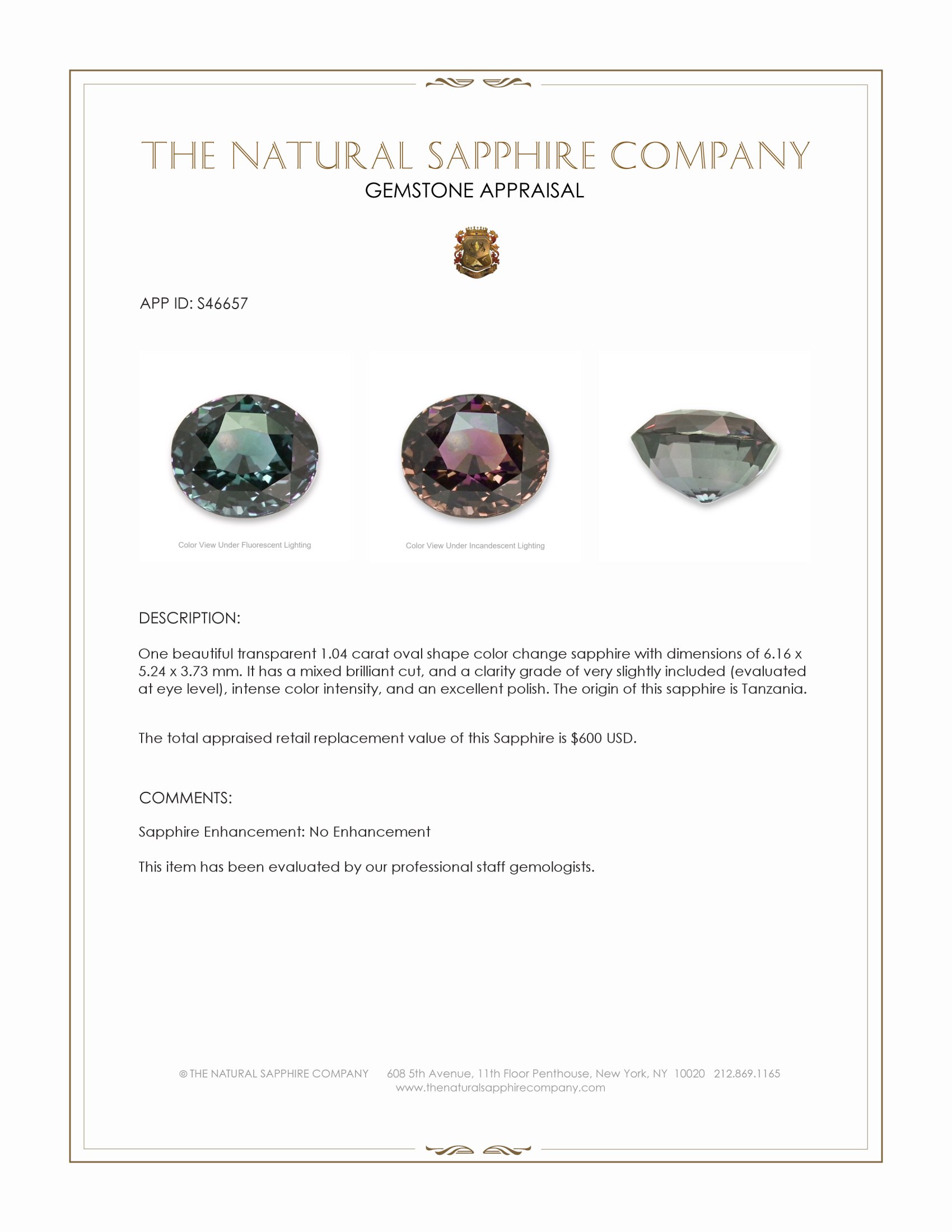 1.04 Ct. Color Change Sapphire from Tanzania