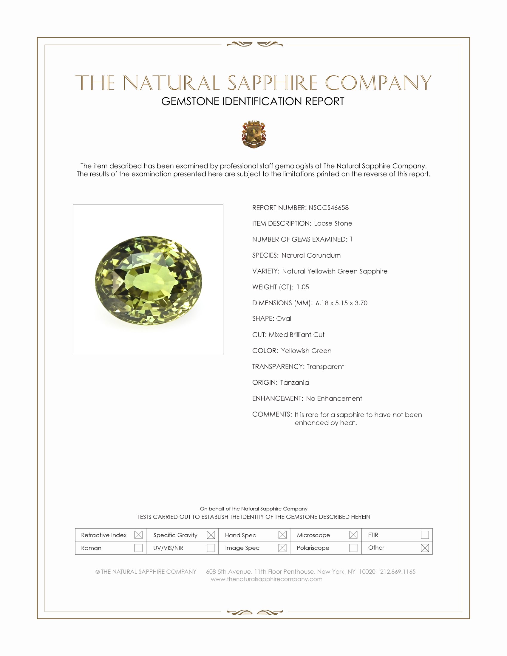 1.05 Ct. Yellowish Green Sapphire from Tanzania