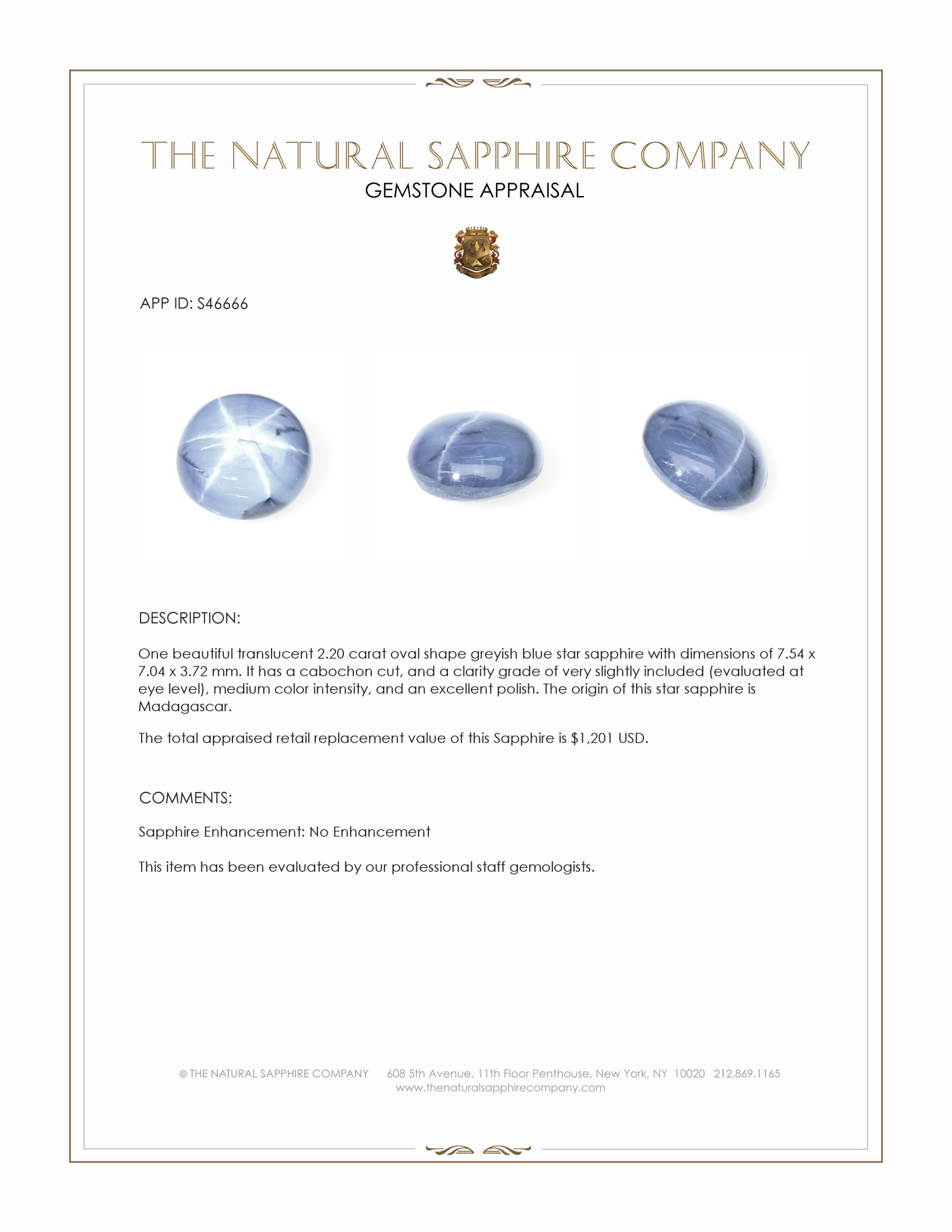 2.20 Ct. Greyish Blue Star Sapphire from Madagascar