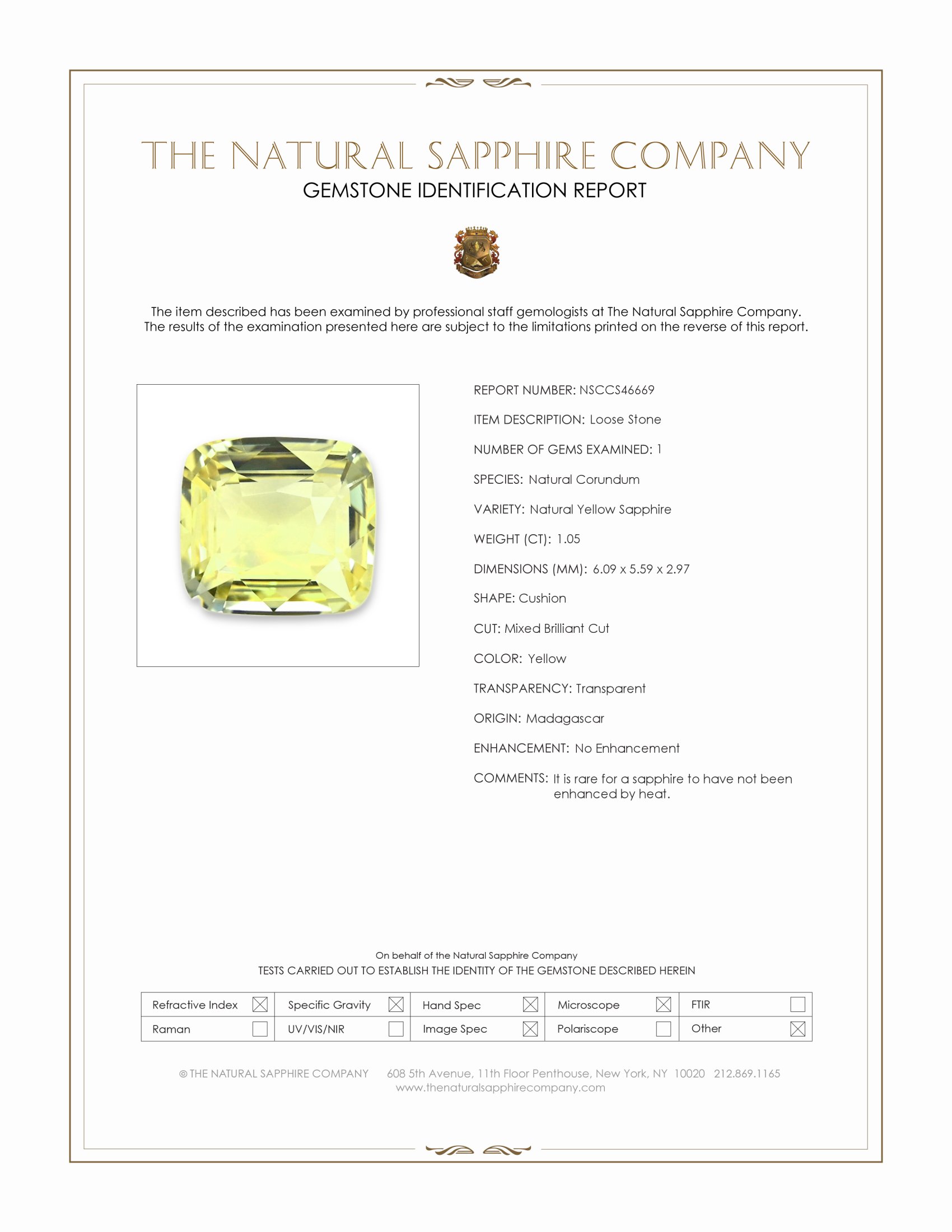 1.05 Ct. Yellow Sapphire from Madagascar