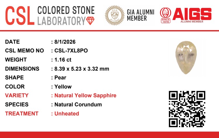 1.15 Ct. Yellow Sapphire from Ceylon (Sri Lanka)