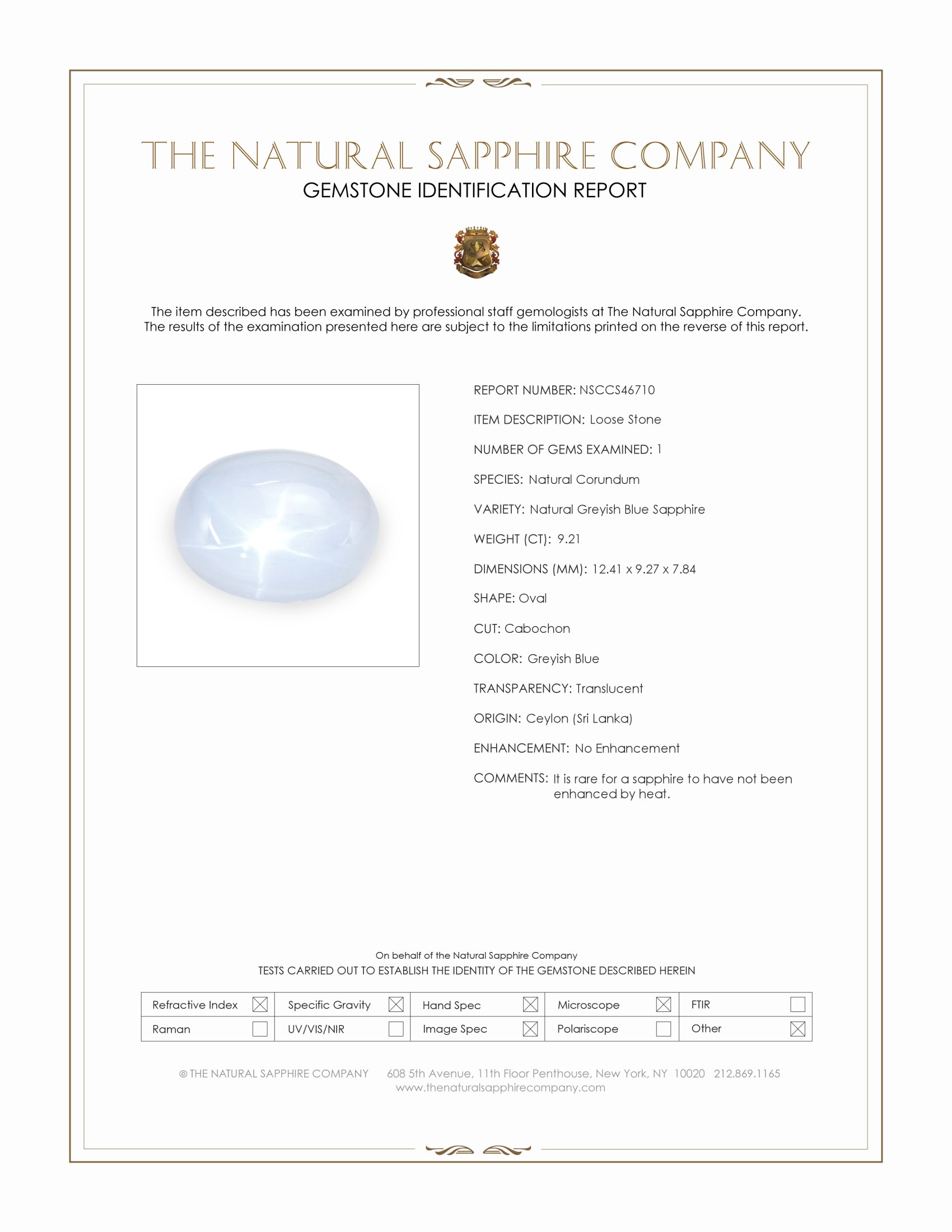 9.21 Ct. Greyish Blue Star Sapphire from Ceylon (Sri Lanka)
