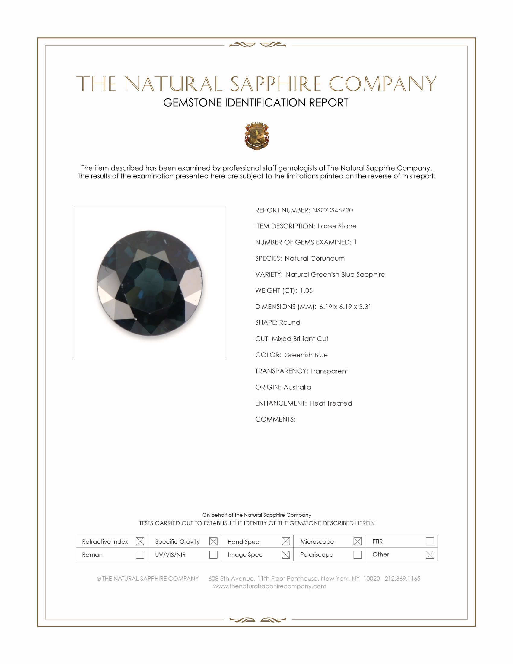 1.05 Ct. Greenish Blue Sapphire from Australia