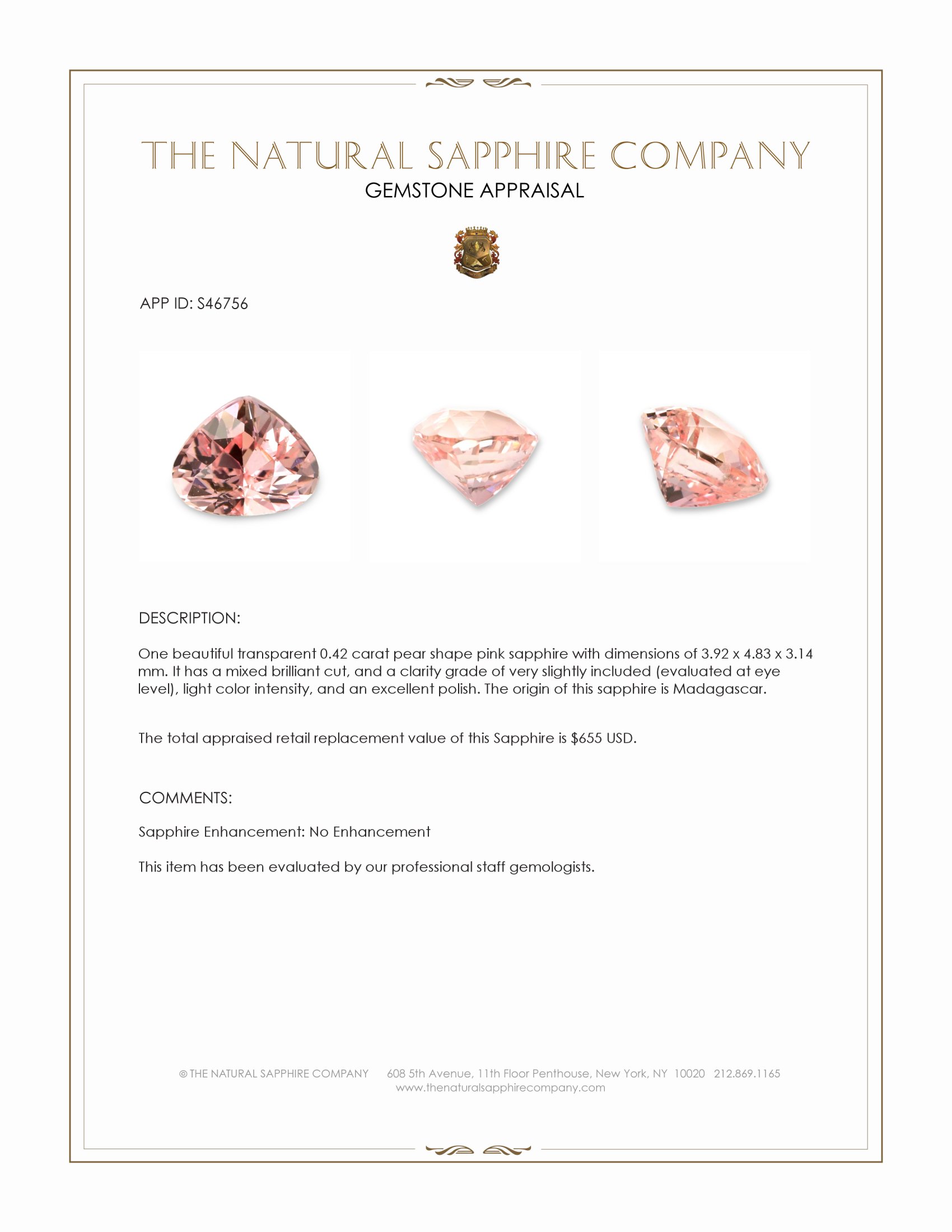 0.42 Ct. Pink Sapphire from Madagascar