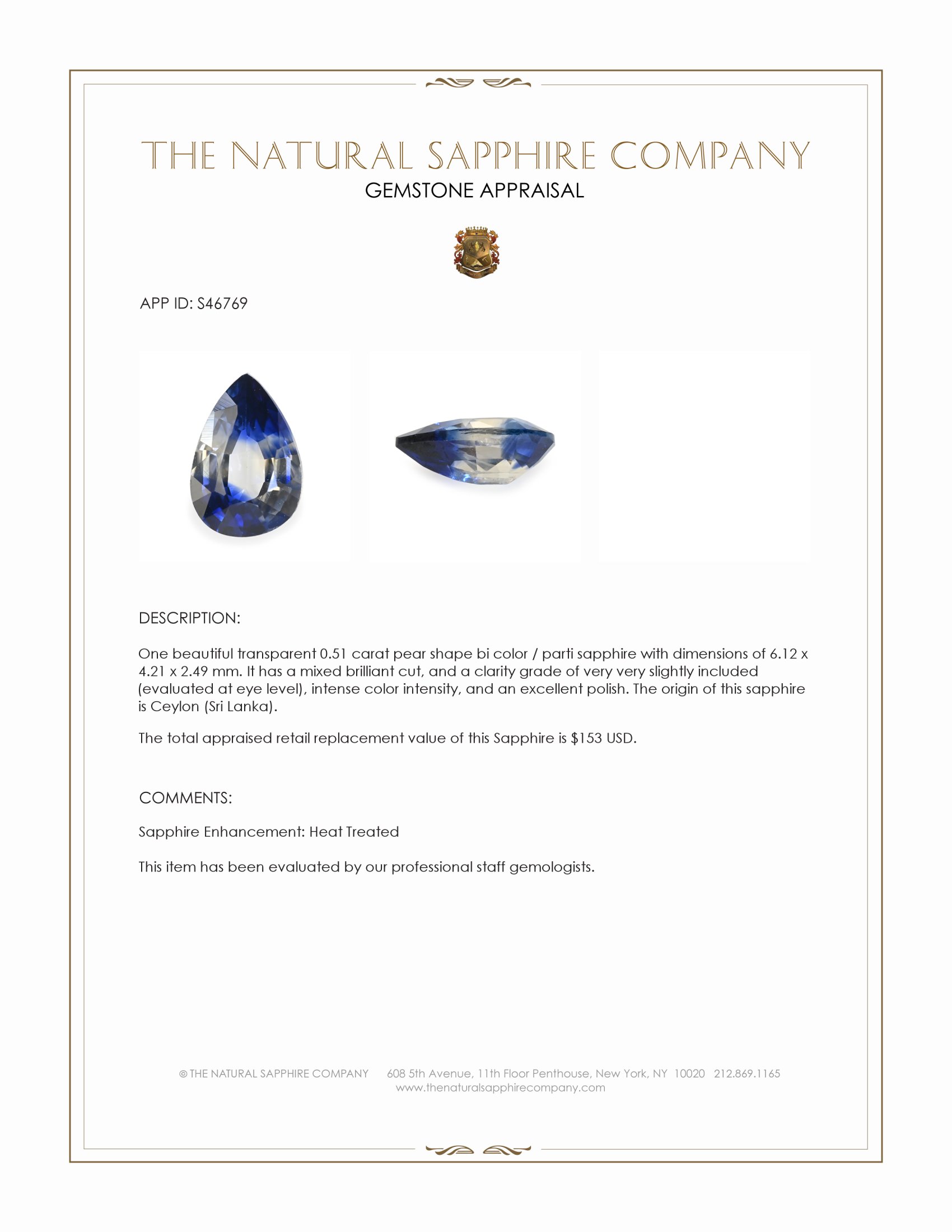 0.51 Ct. Bi Color / Parti Sapphire from Ceylon (Sri Lanka)